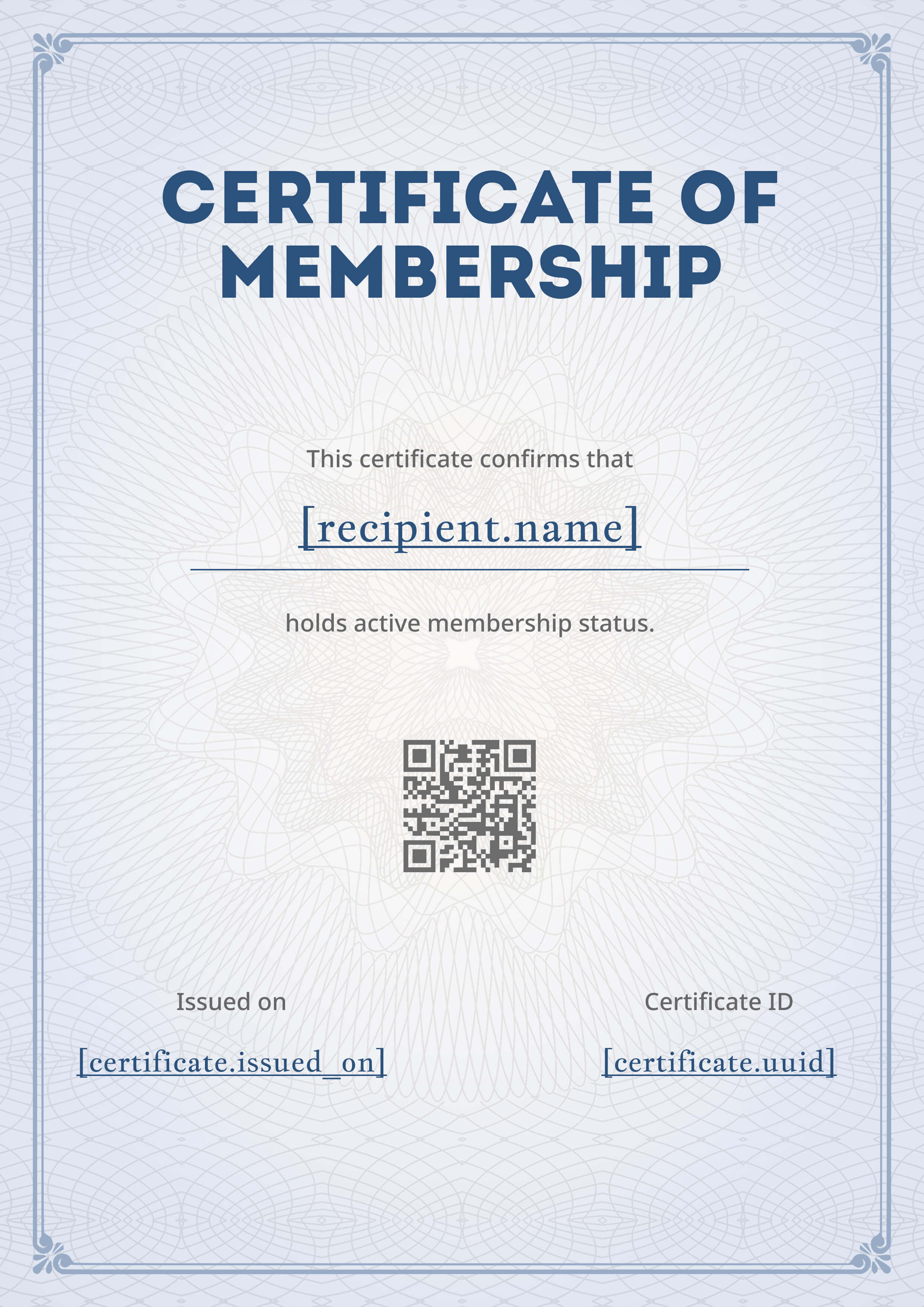 Blue Guilloche Security Border Portrait — certificate of completion template