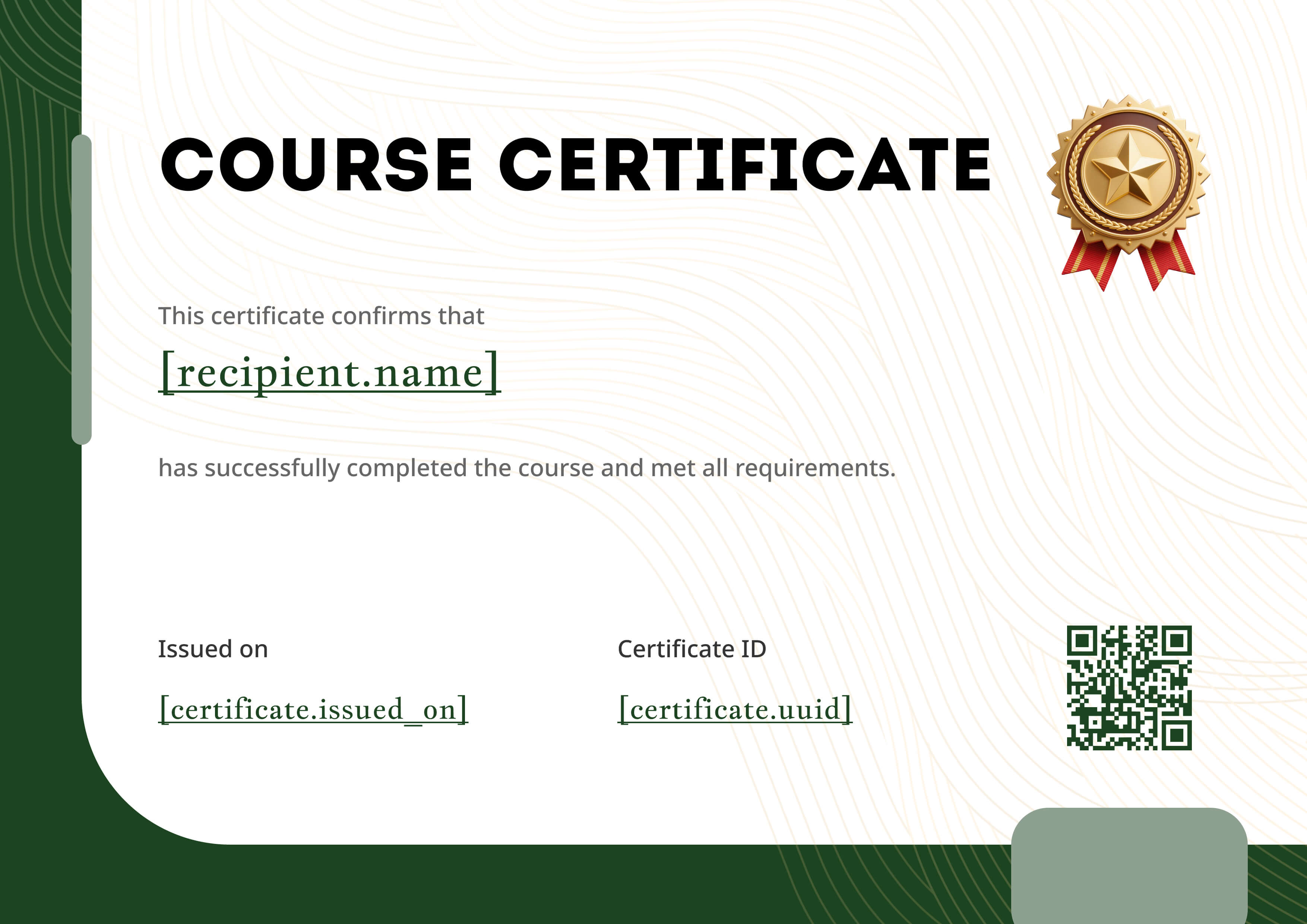 Forest Green Medal — certificate of completion template preview