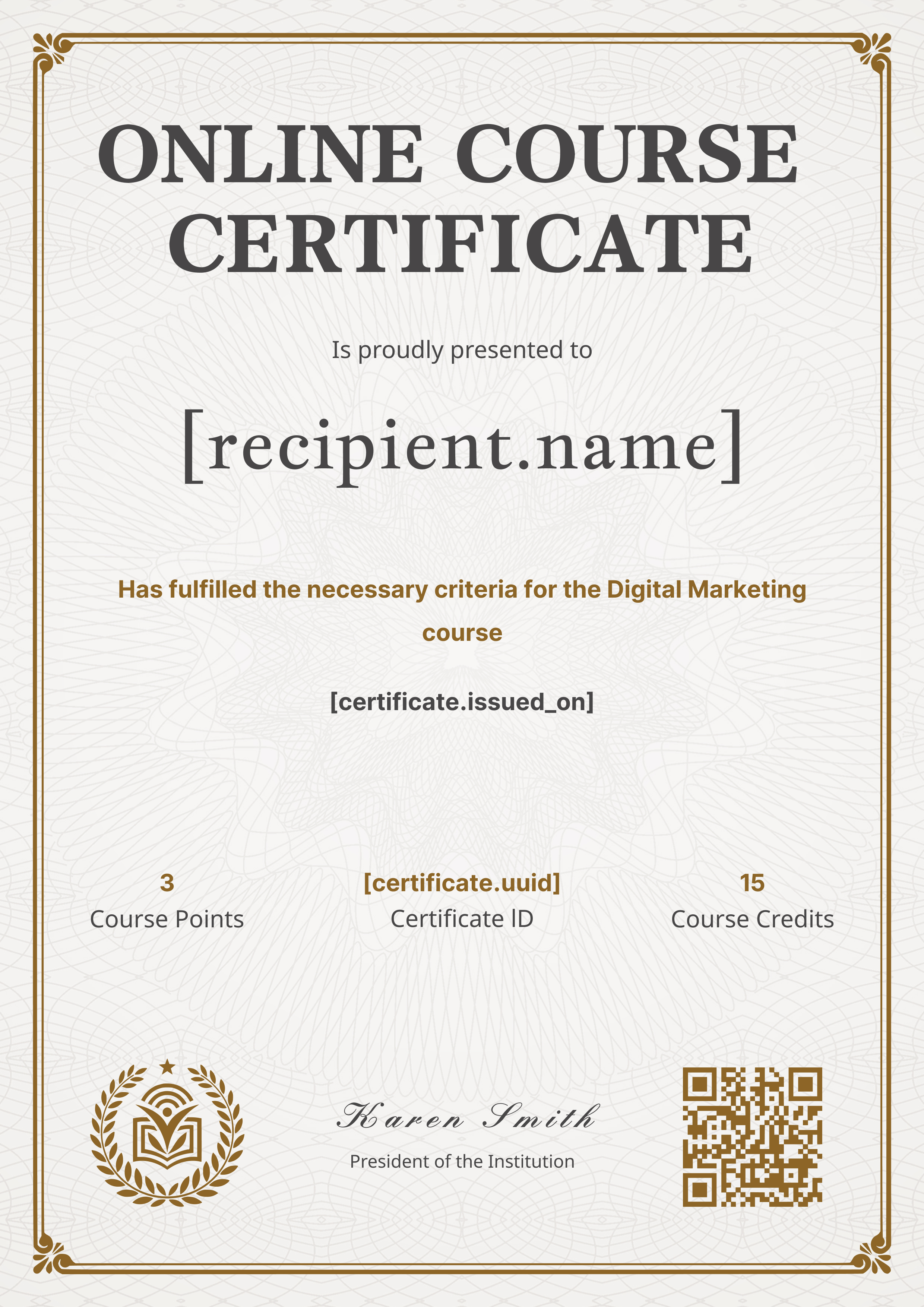 Online Course Gold Border — certificate of completion template preview