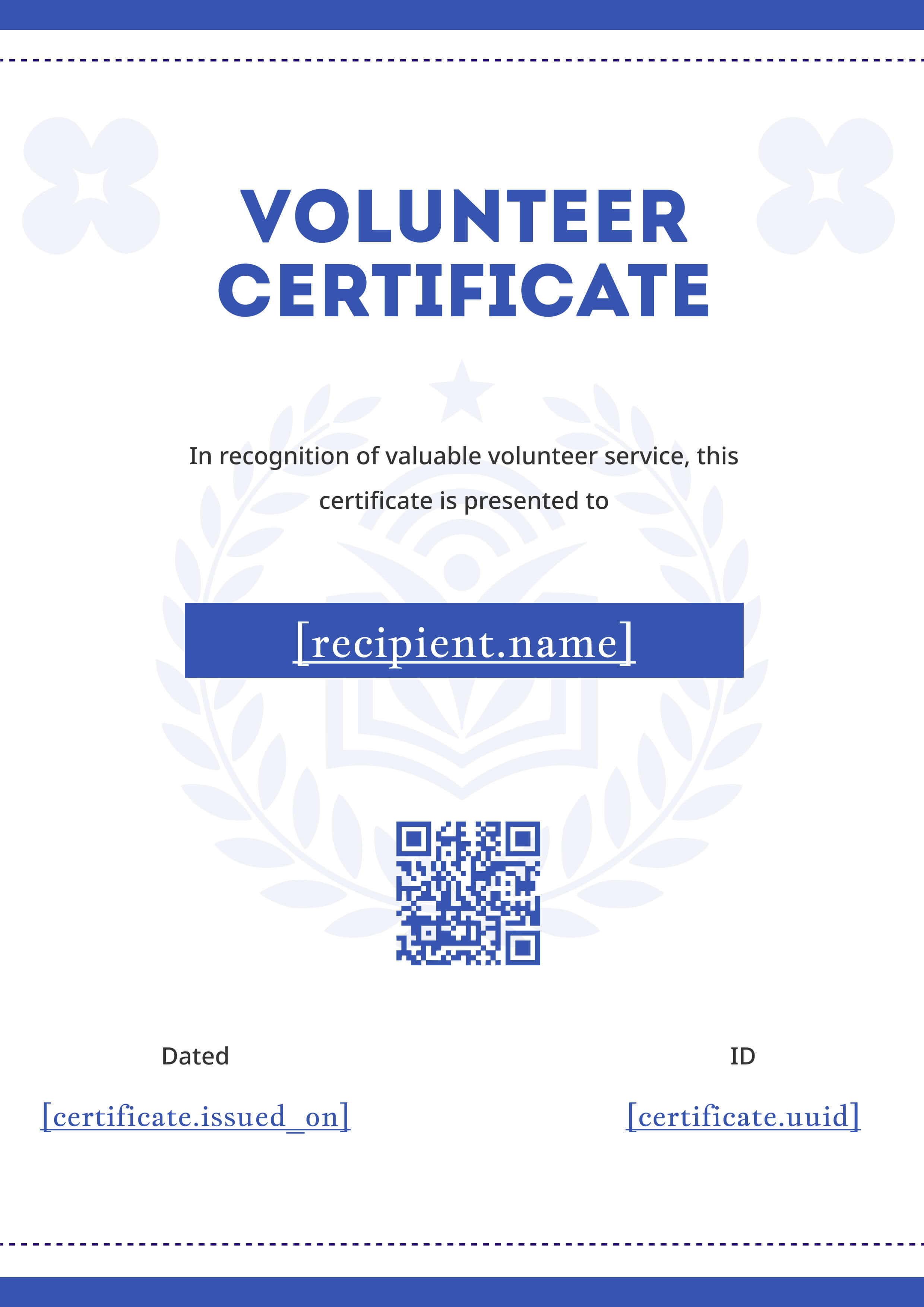 Classic Blue Seal Volunteer Portrait — certificate of completion template