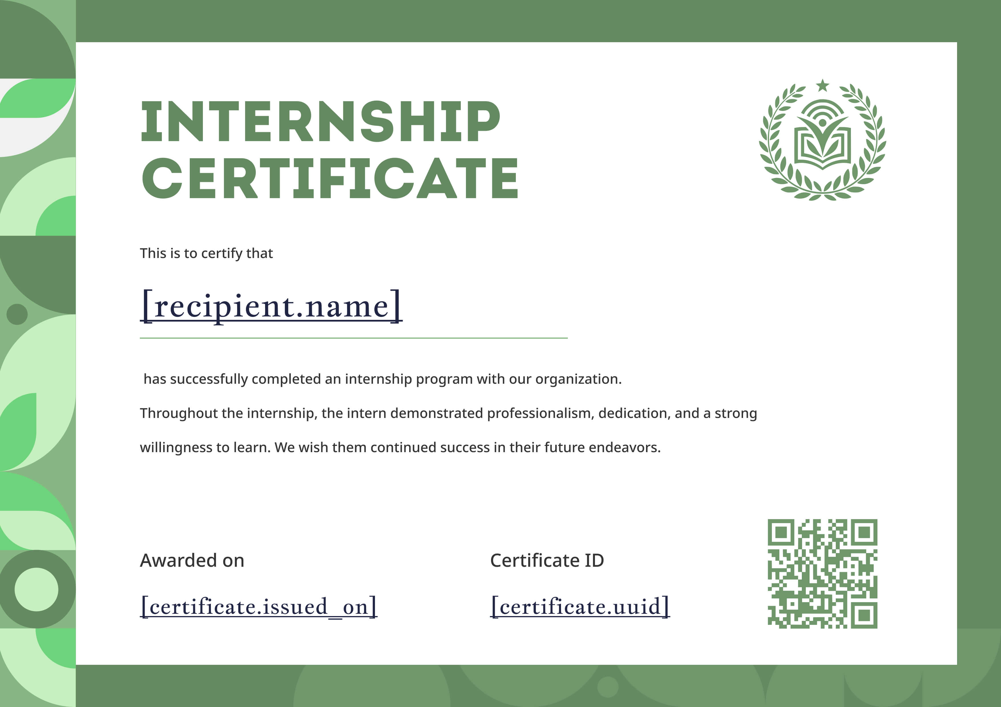Green Geometric Internship Certificate (Landscape) — certificate of completion template preview