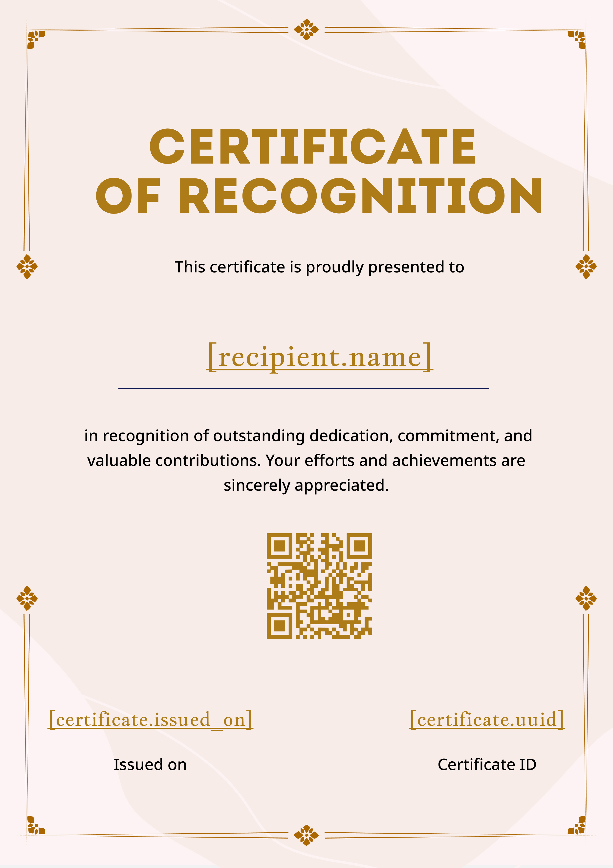 Blush & Gold Ornamental Portrait — certificate of completion template preview