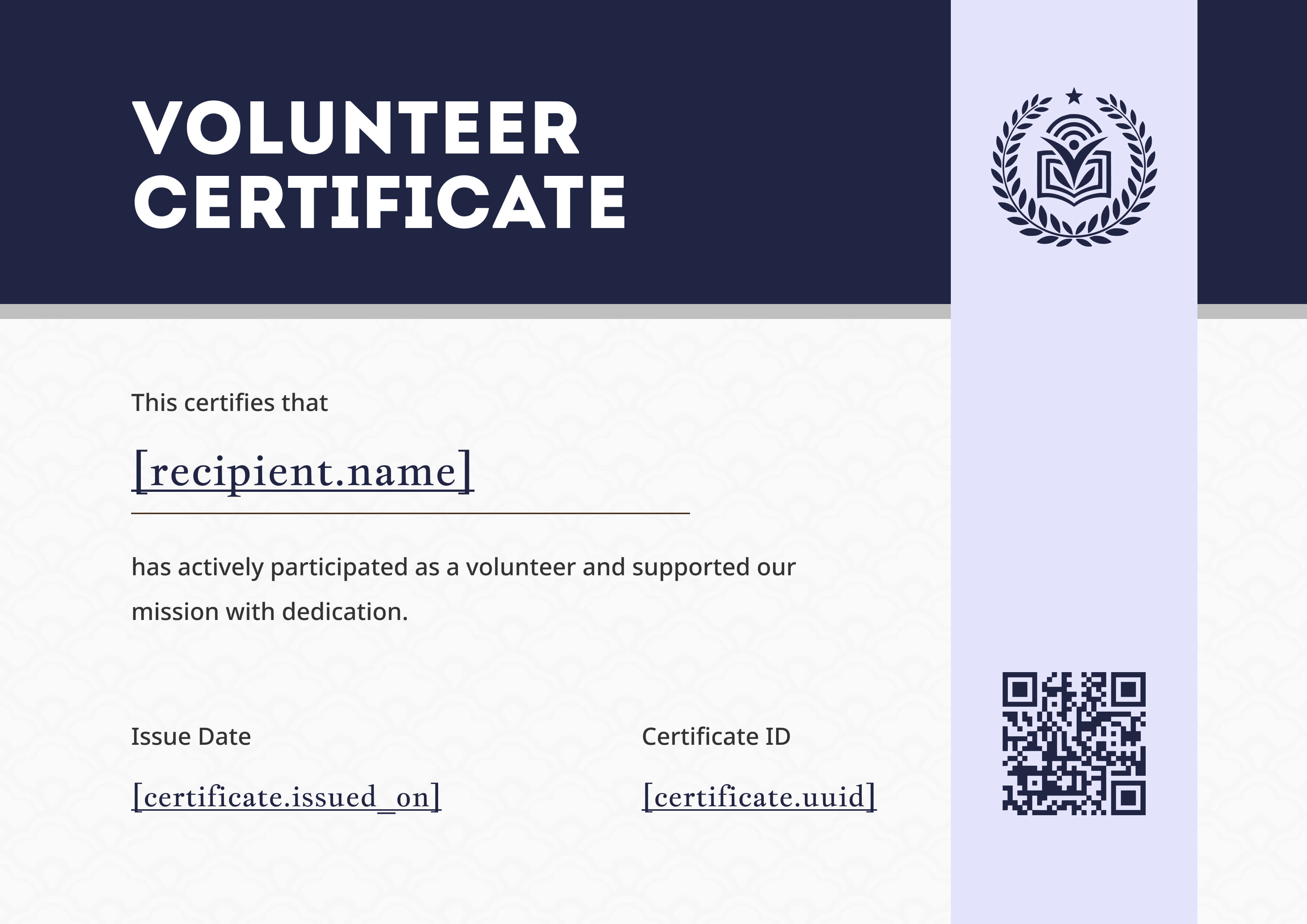 Navy Ribbon Volunteer — certificate of completion template preview
