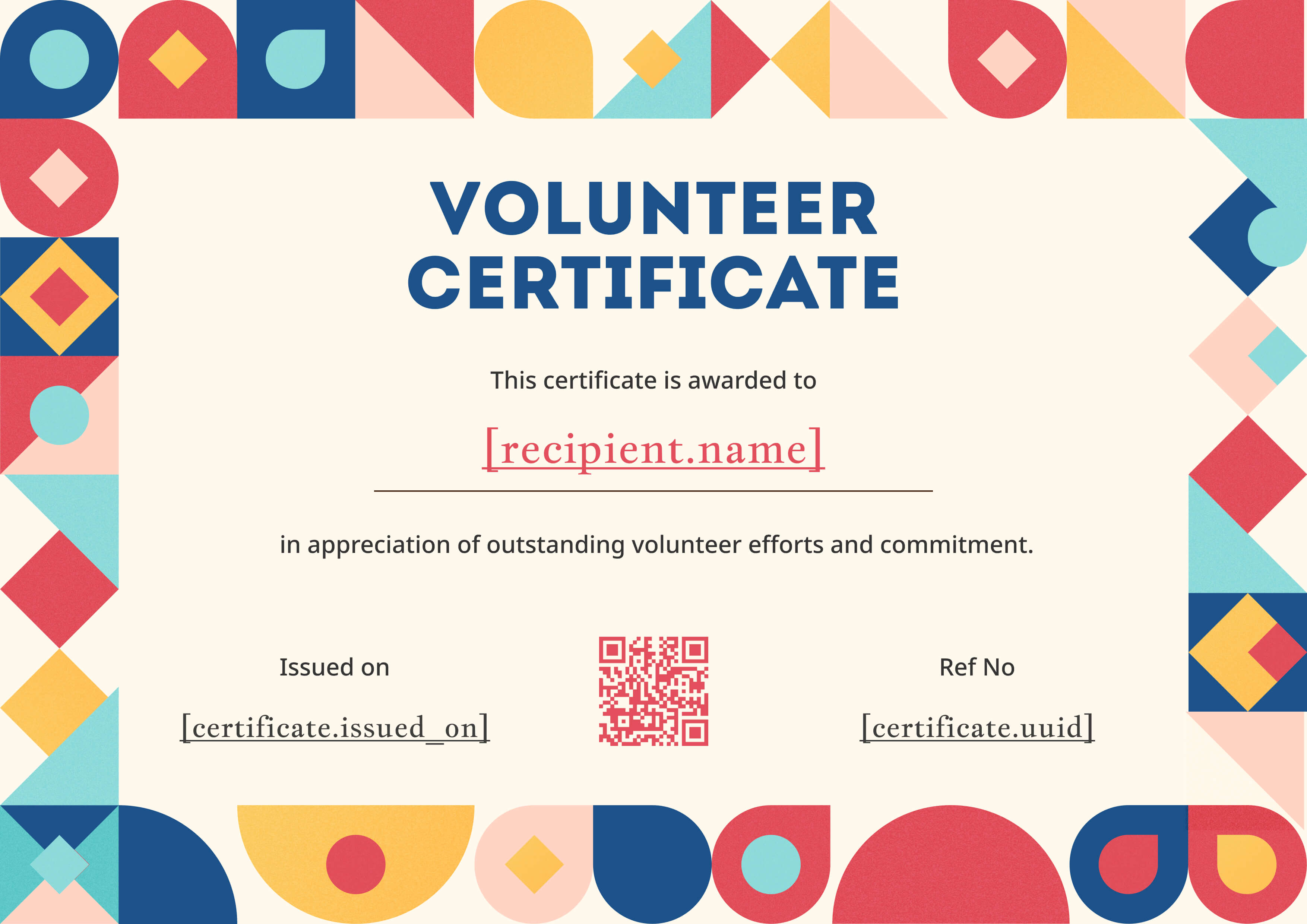 Playful Geometric Mosaic Volunteer — certificate of completion template preview