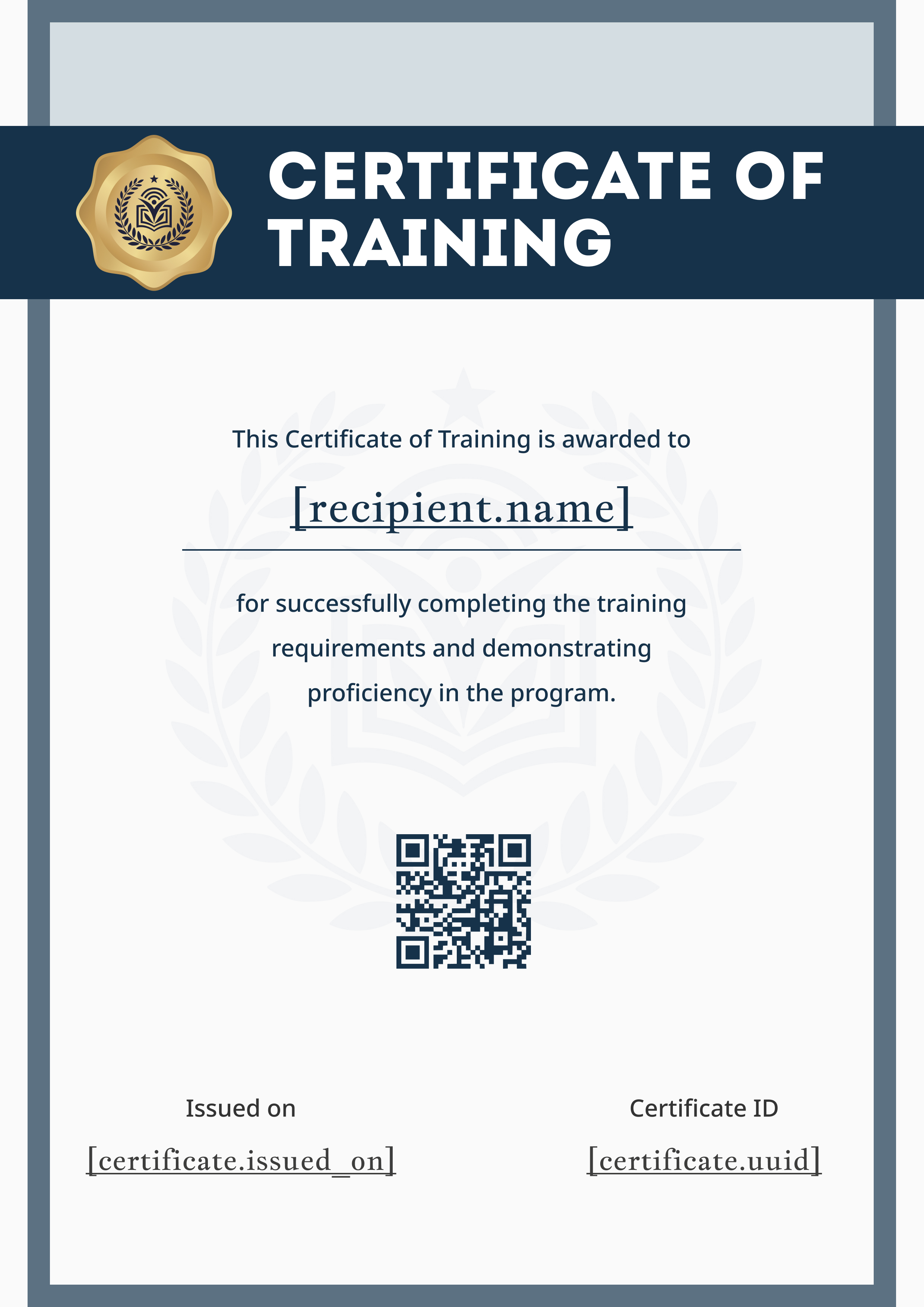 Navy & Gold Seal Training Certificate Portrait — certificate of completion template preview