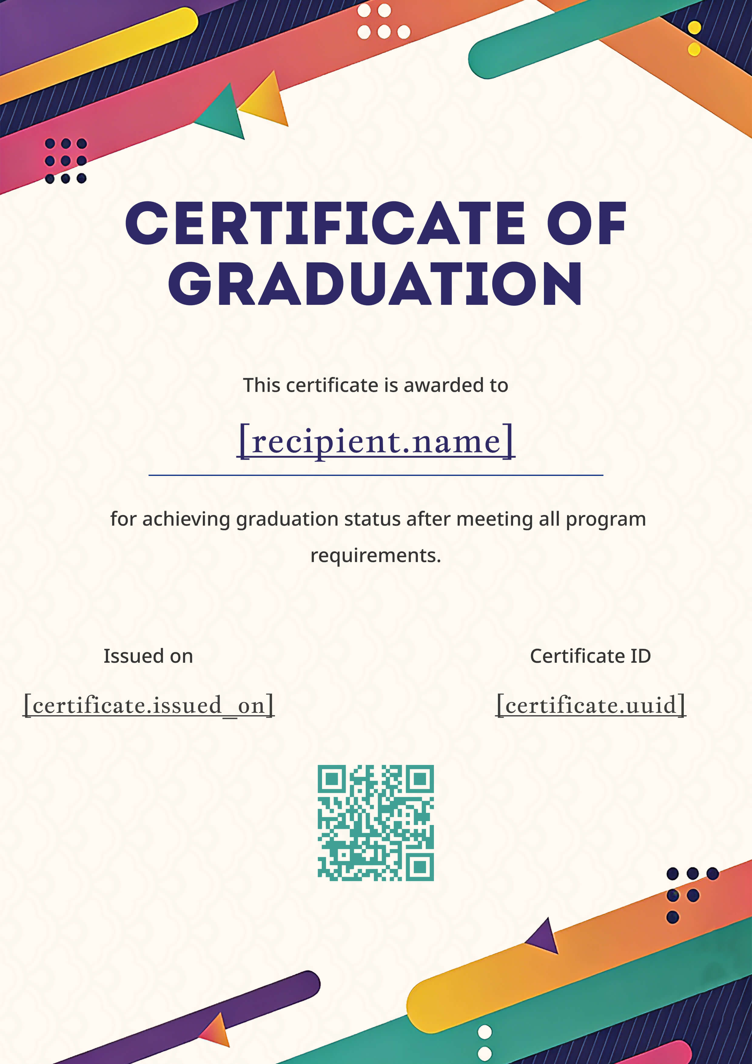 Retro Neon Stripes Graduation Portrait — certificate of completion template preview