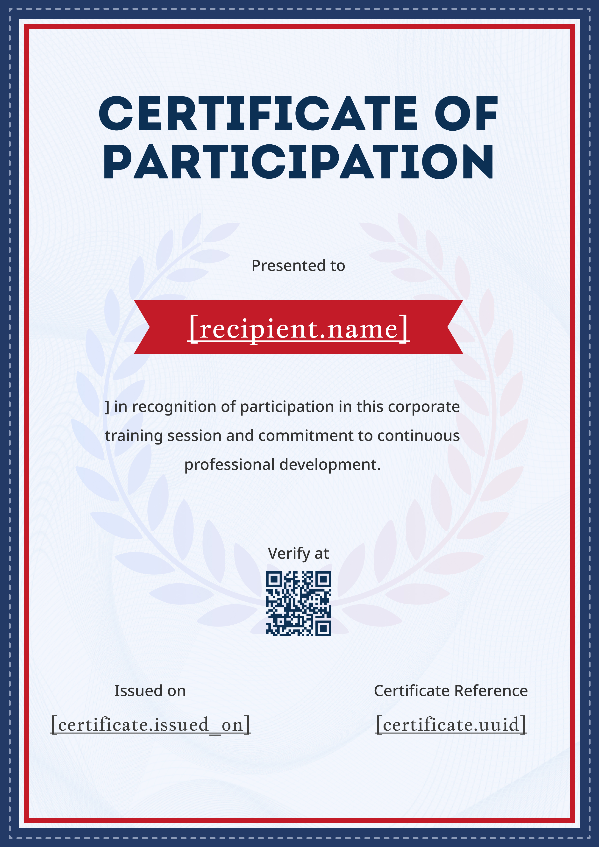 Navy & Red Laurel Wreath (Portrait) — certificate of completion template preview