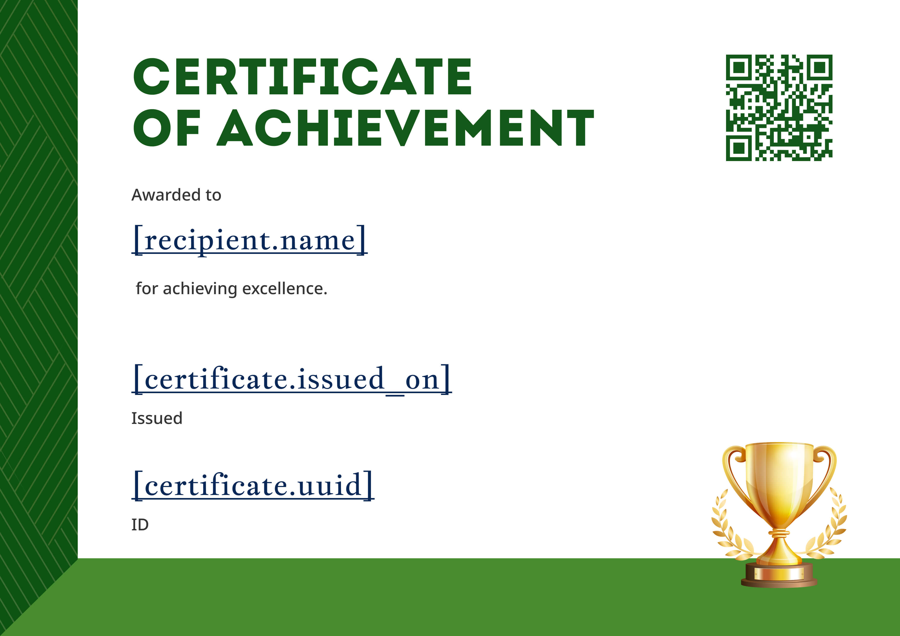 Bold Green Trophy — certificate of completion template