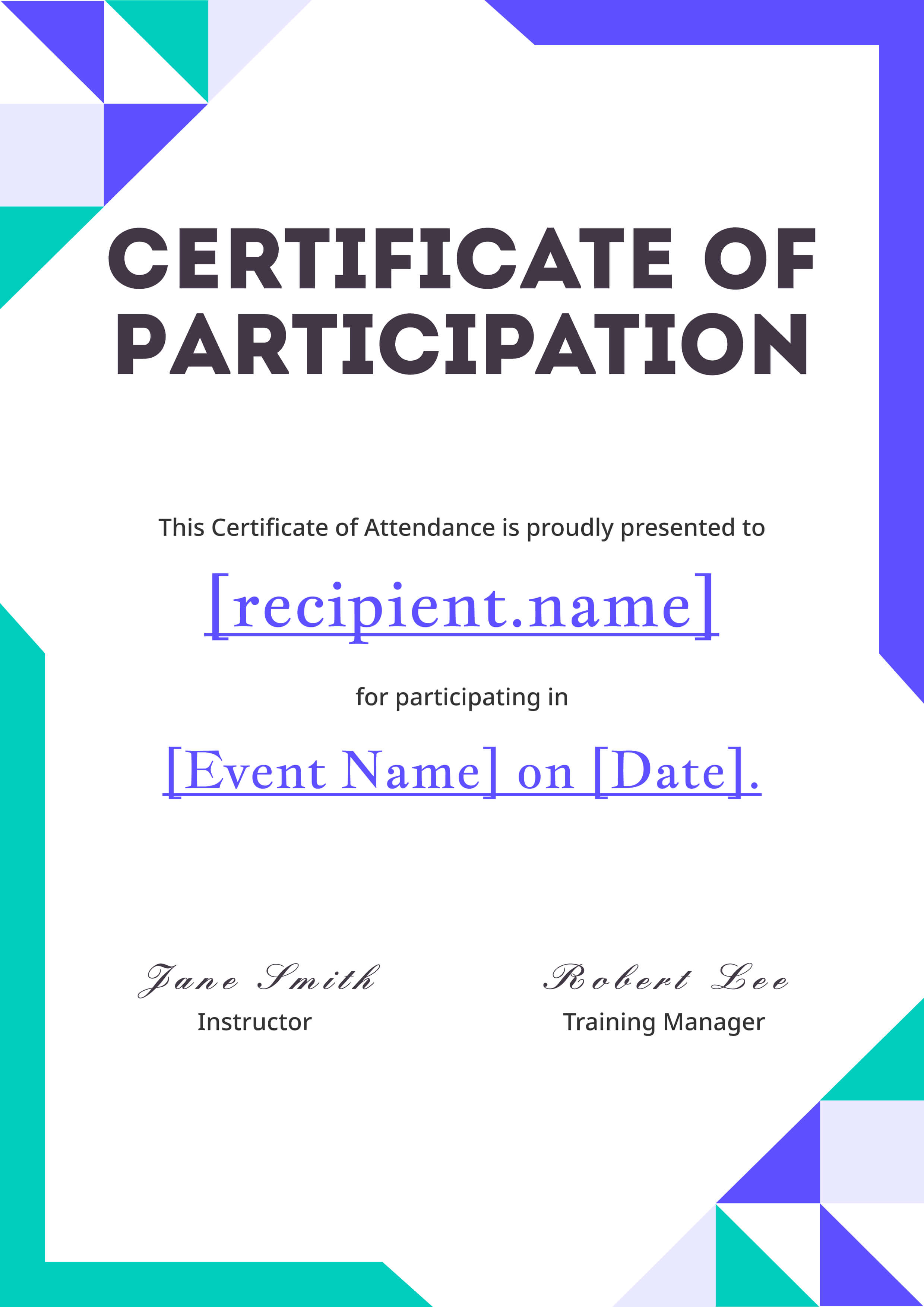 Bold Geometric Triangles Portrait — certificate of completion template preview