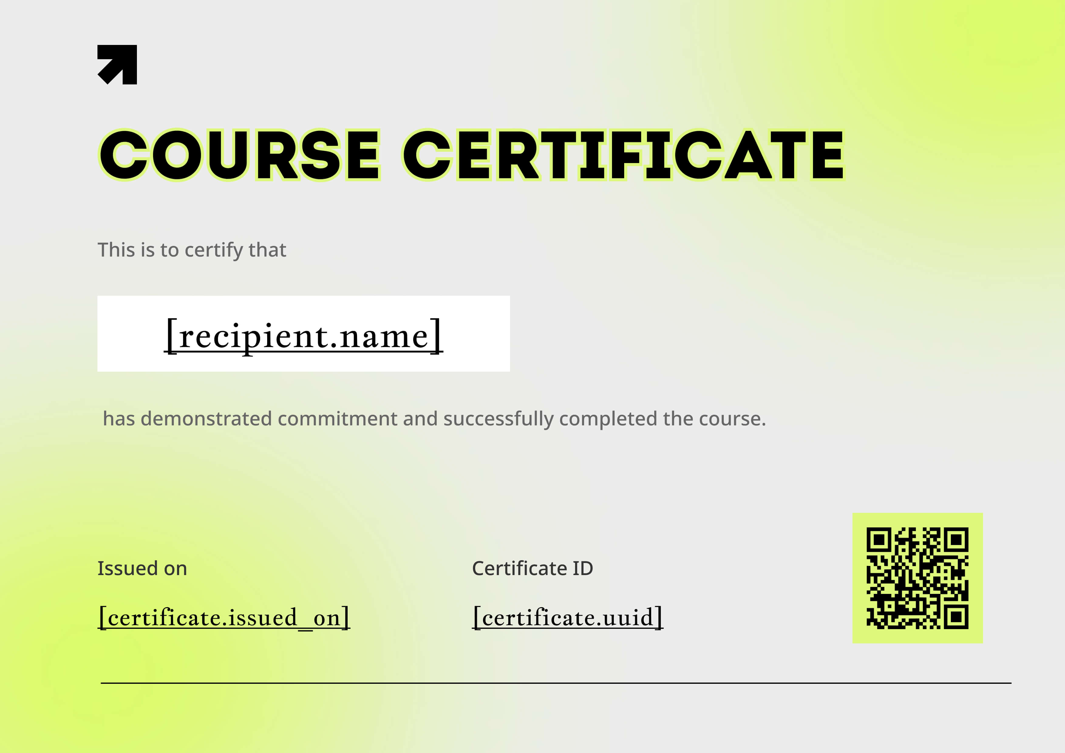Neon Lime Pop — certificate of completion template preview