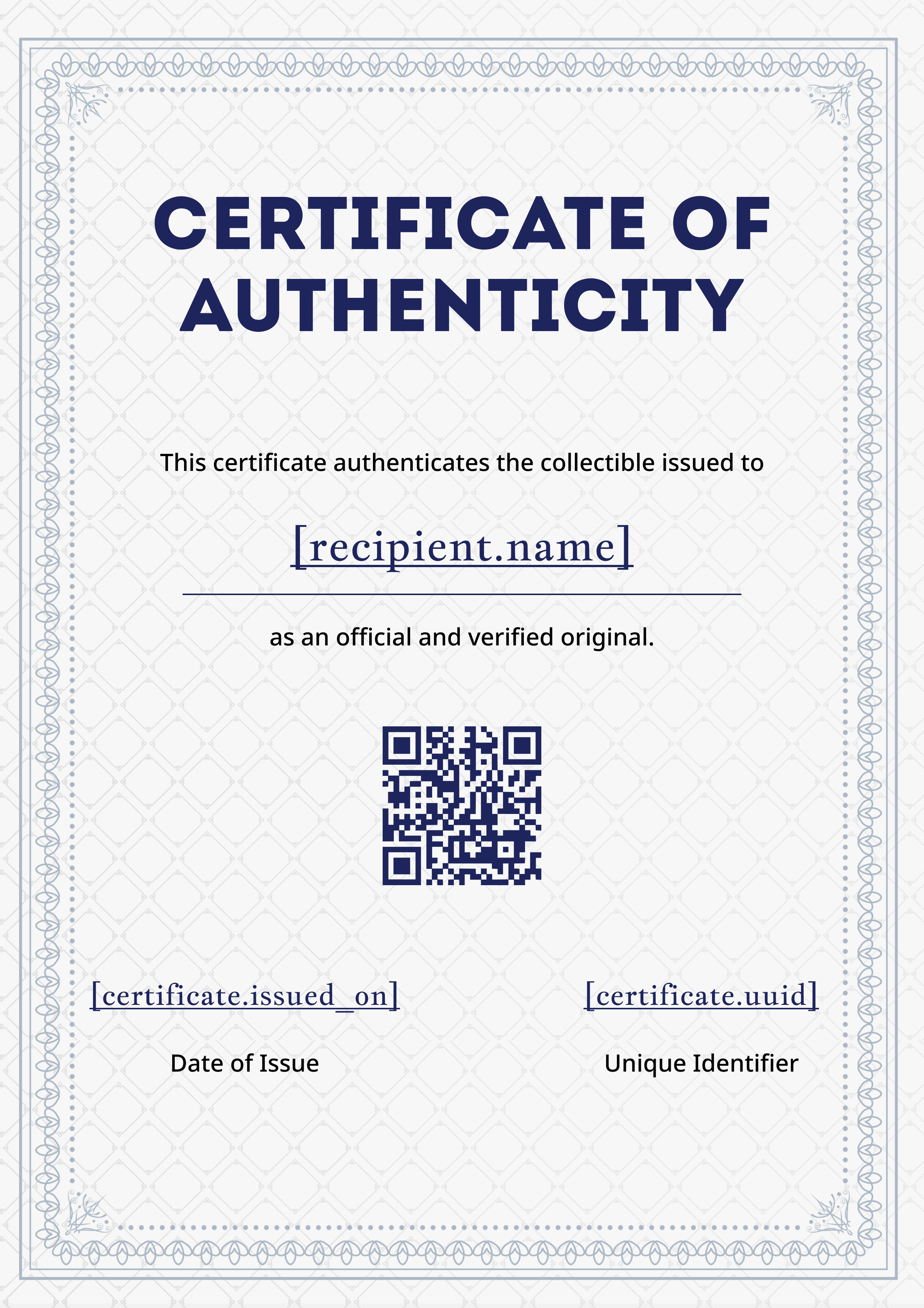 Classic Navy Guilloche Portrait — certificate of completion template preview