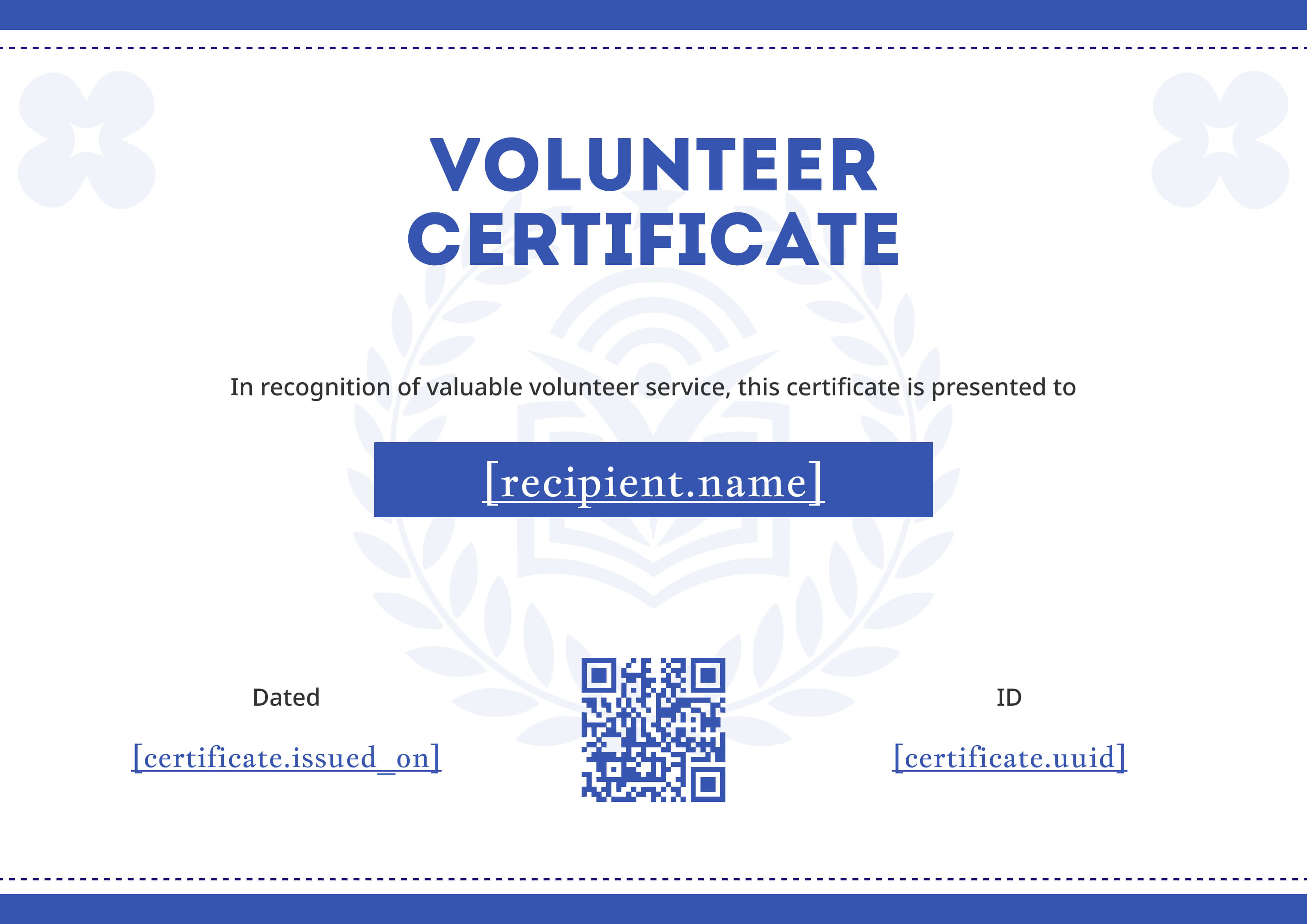Classic Blue Seal Volunteer — certificate of completion template preview