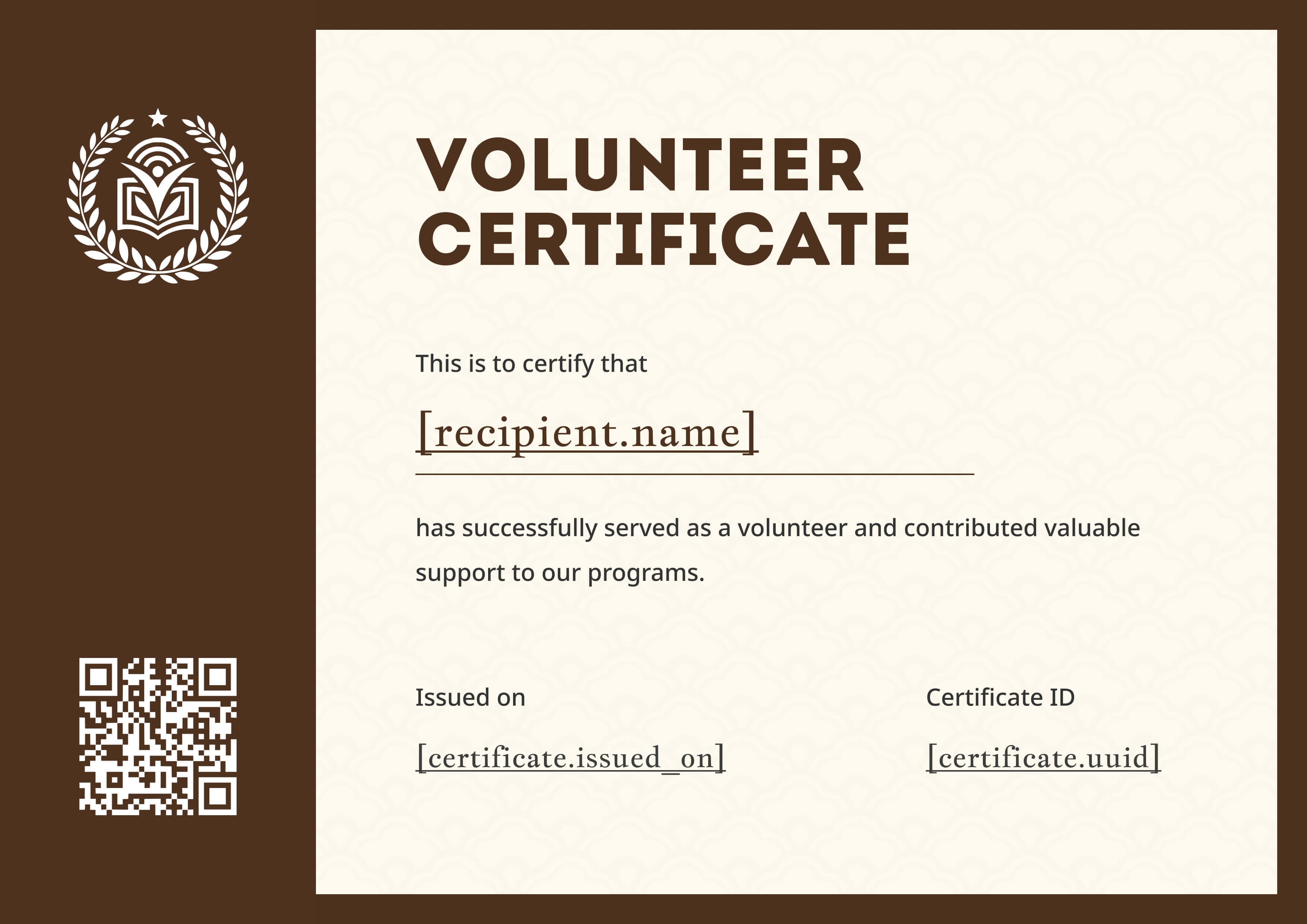 Rustic Brown Volunteer Laurel — certificate of completion template