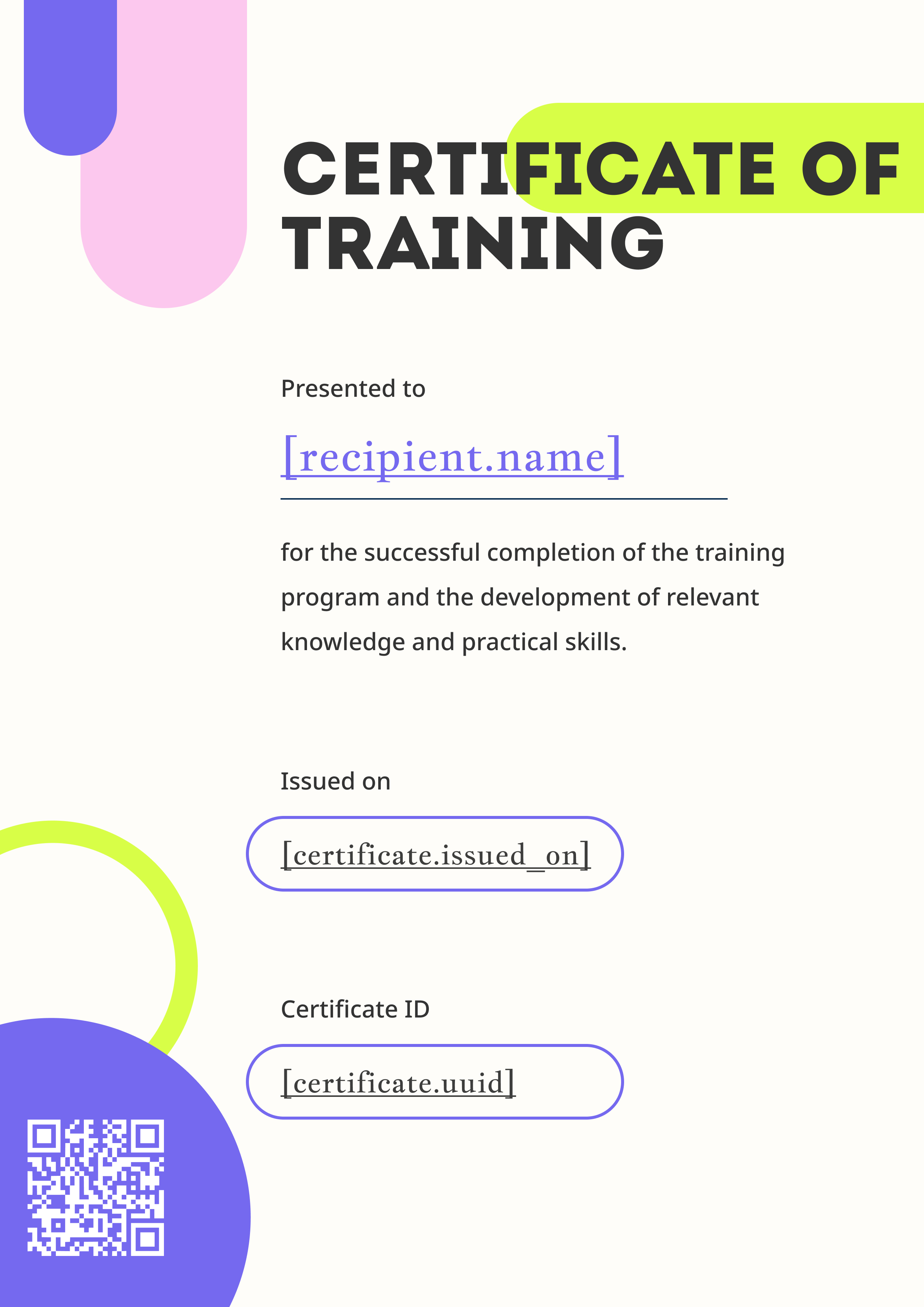 Playful Pastel Training Certificate Portrait — certificate of completion template preview