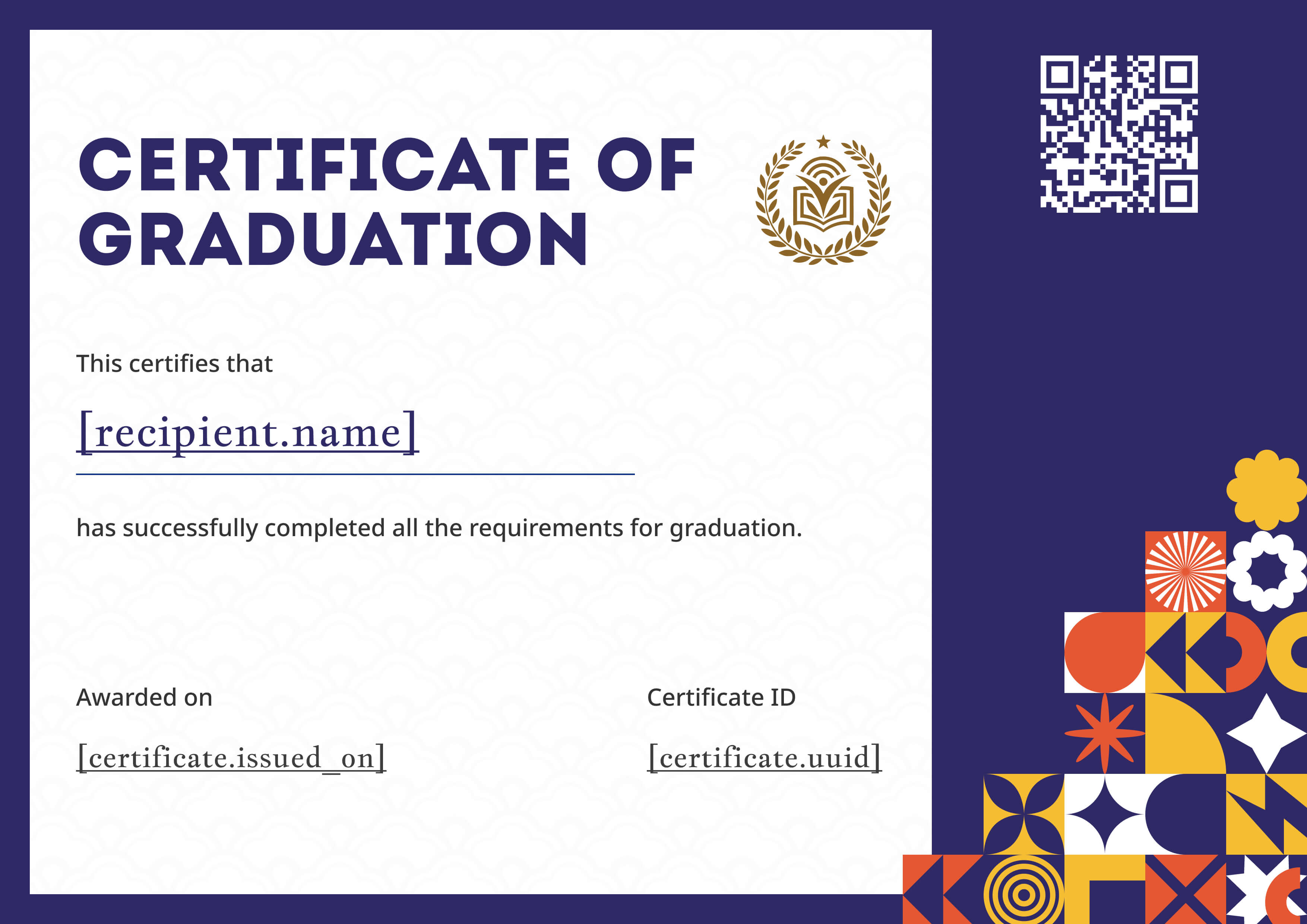 Navy Mosaic Graduation — certificate of completion template preview