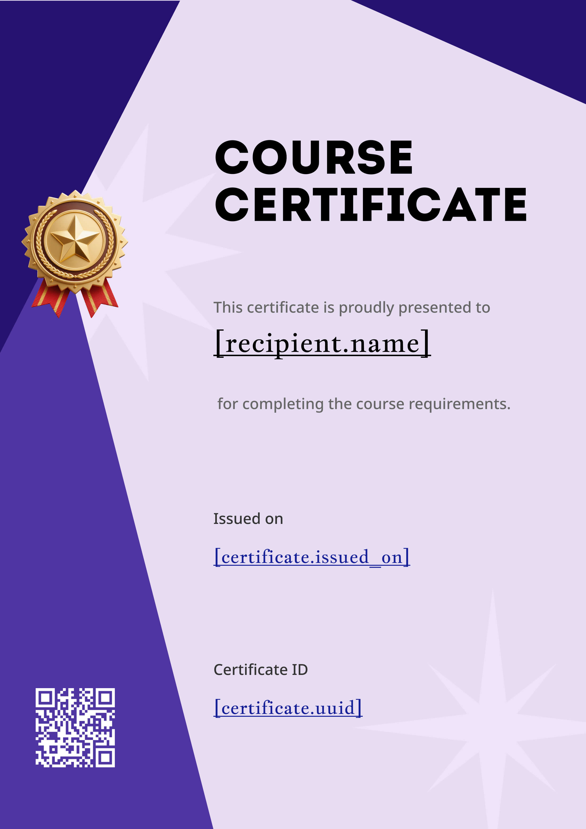 Royal Purple Medal Portrait — certificate of completion template preview