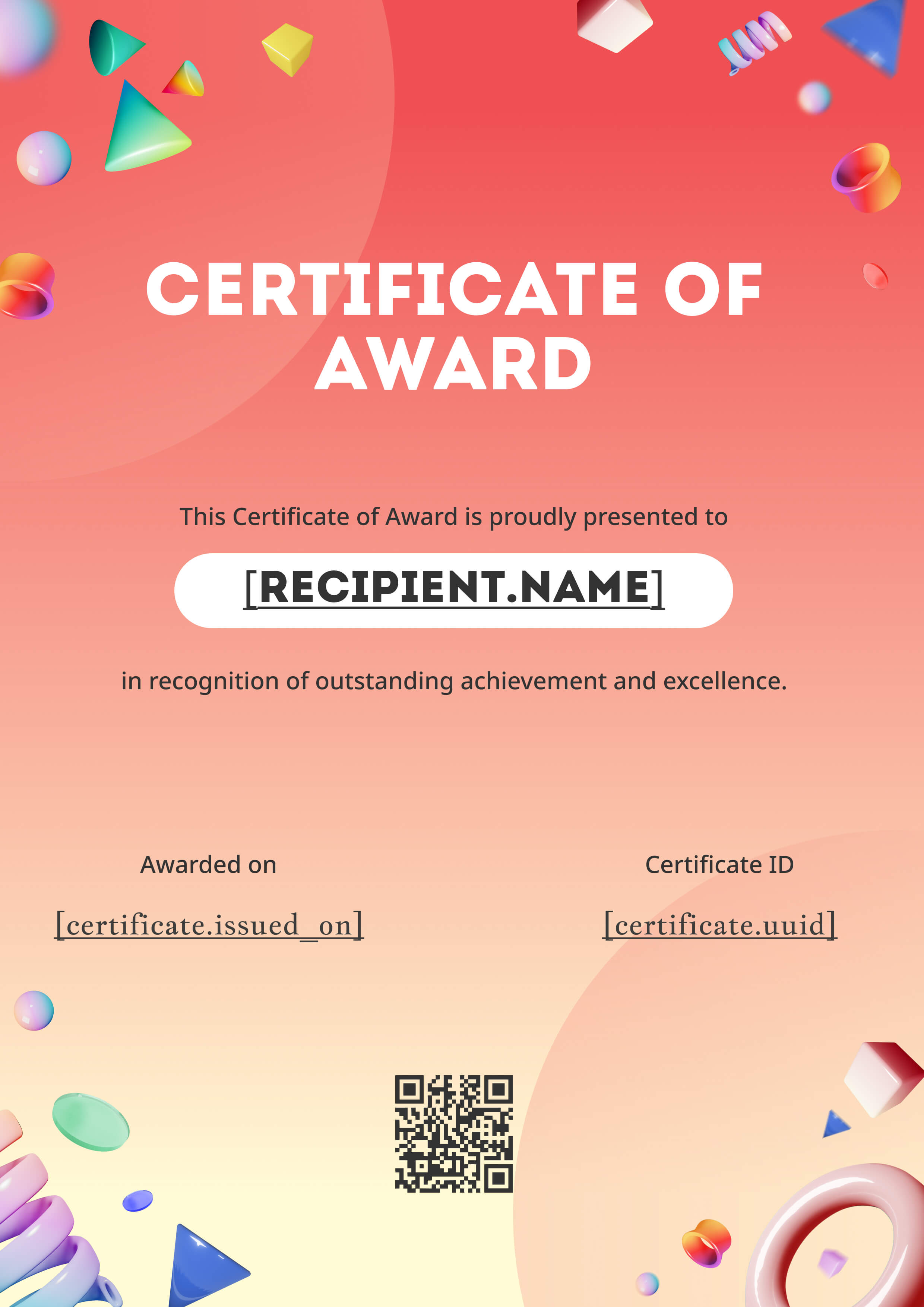 Playful 3D Coral Portrait — certificate of completion template preview