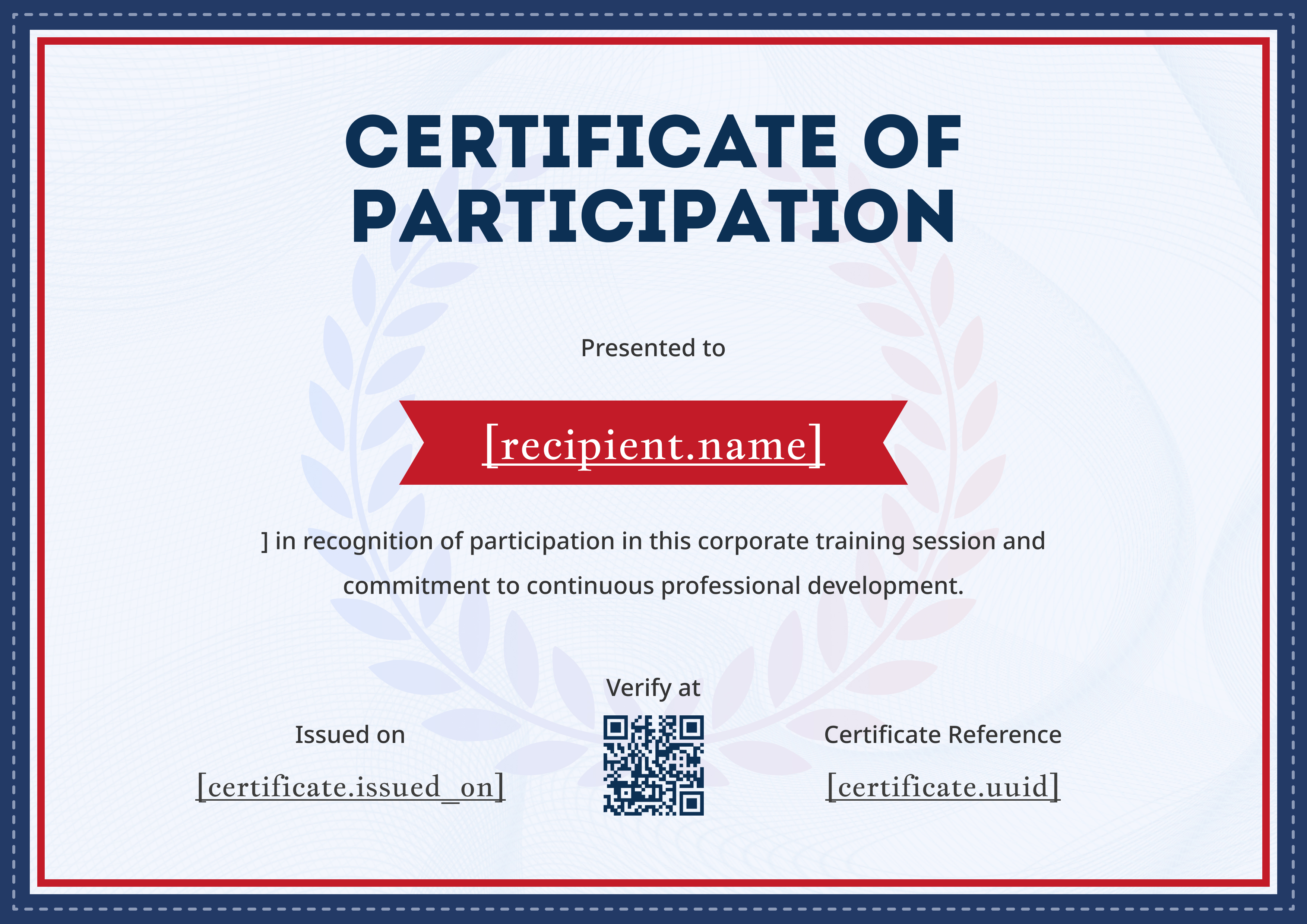 Navy & Red Laurel Wreath (Landscape) — certificate of completion template preview