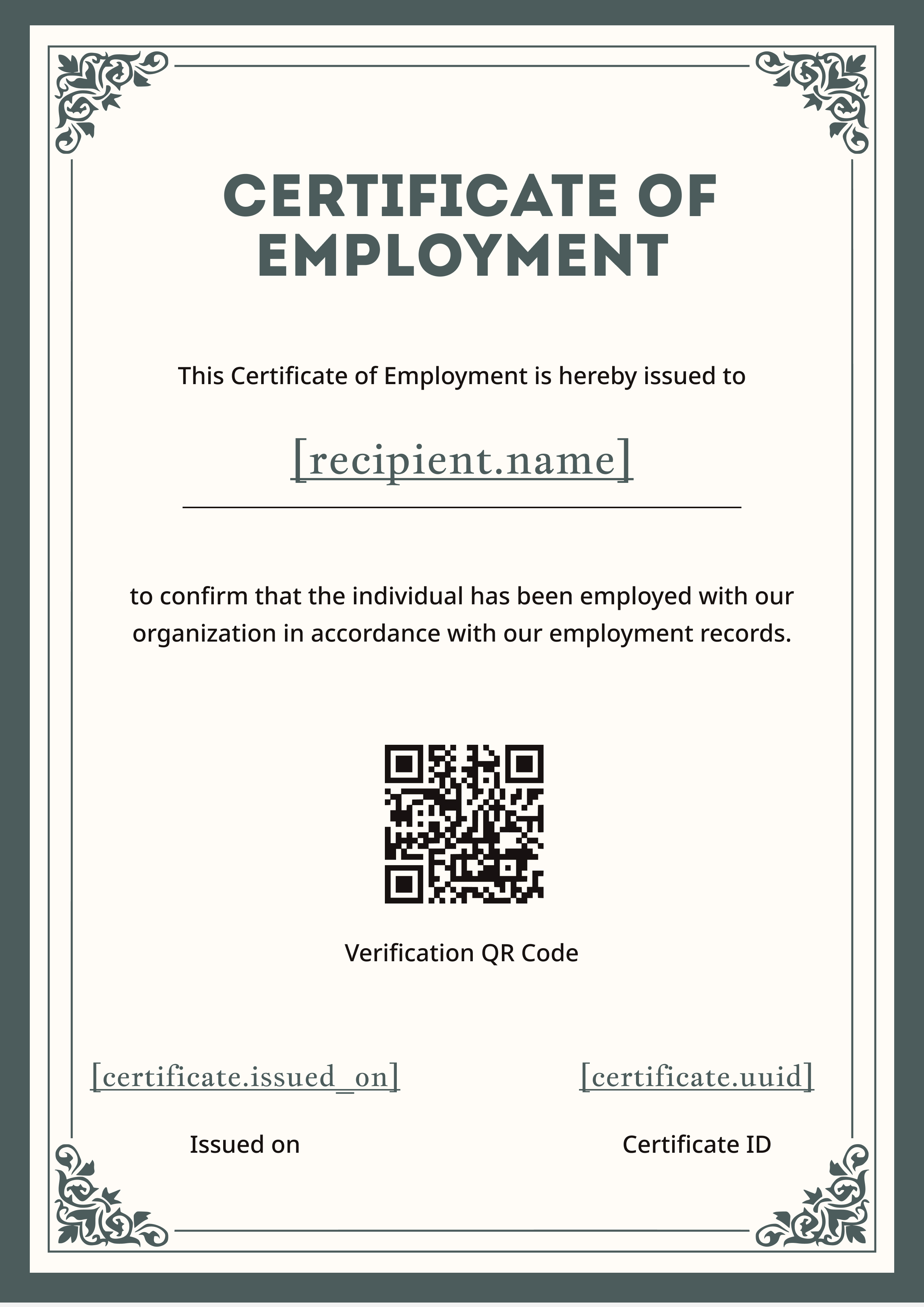 Classic Sage Floral Border (Portrait) — certificate of completion template preview