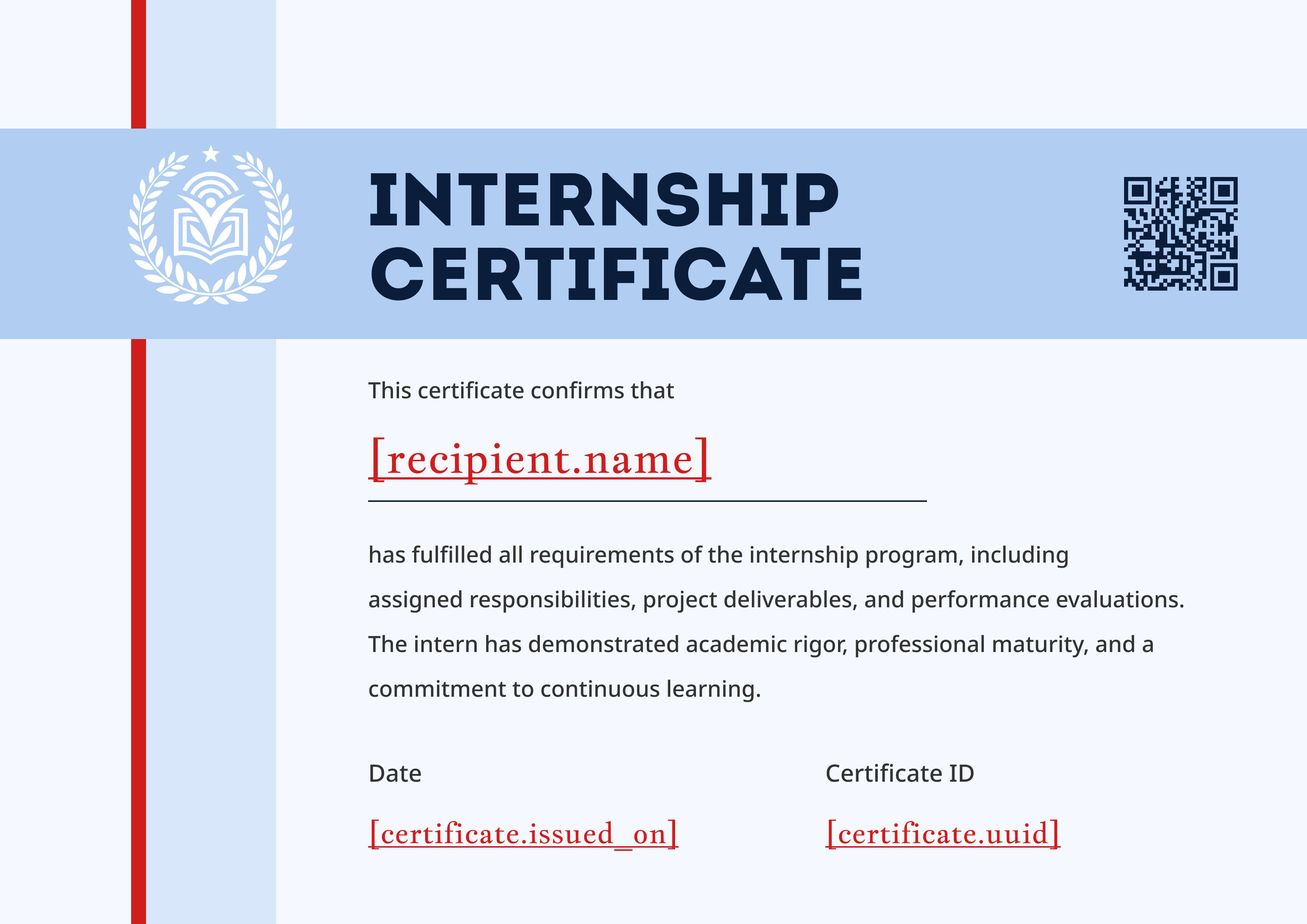 Blue Banner Red Stripe Internship Certificate (Landscape) — certificate of completion template preview