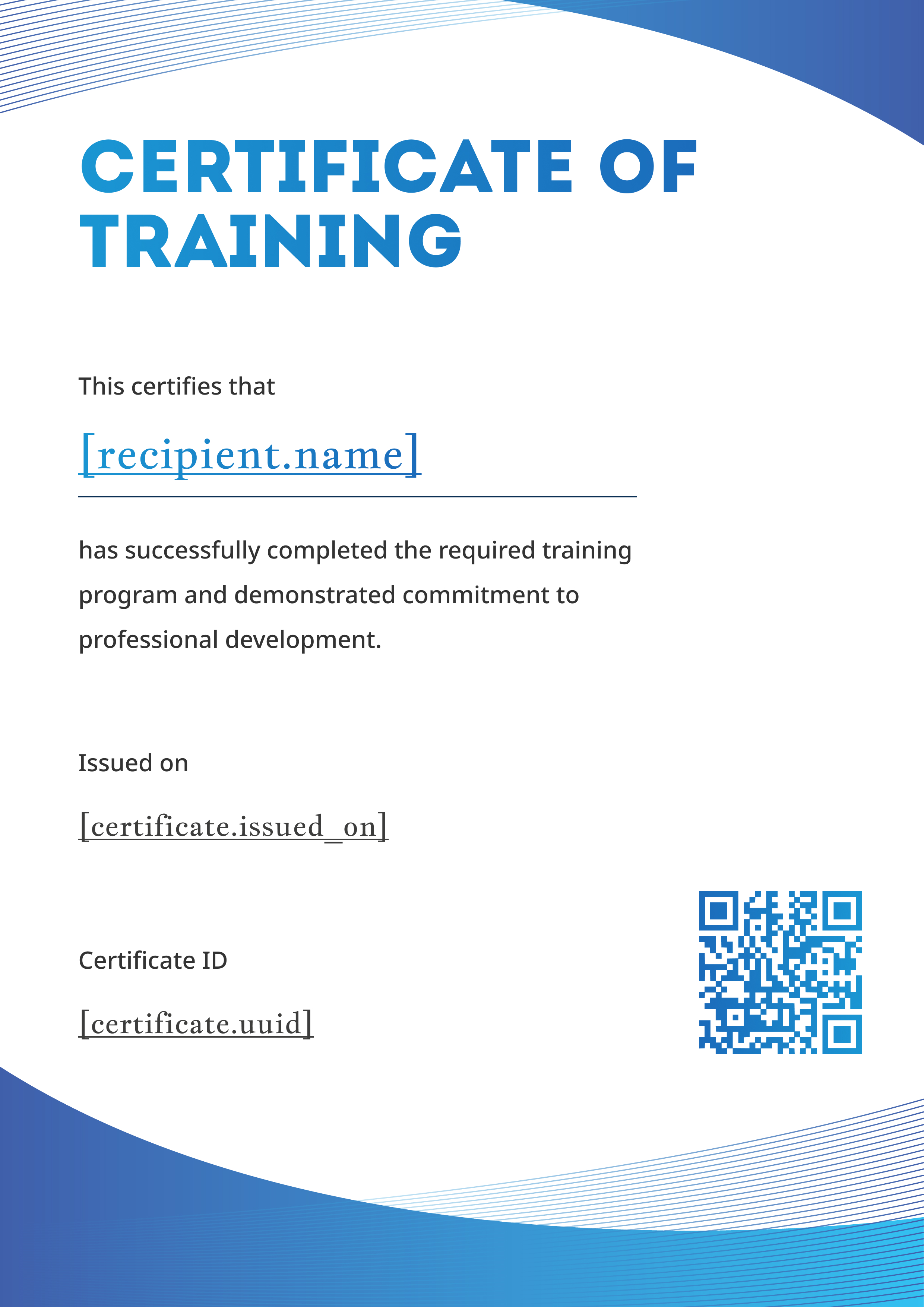 Blue Wave Modern Training Certificate Portrait — certificate of completion template preview