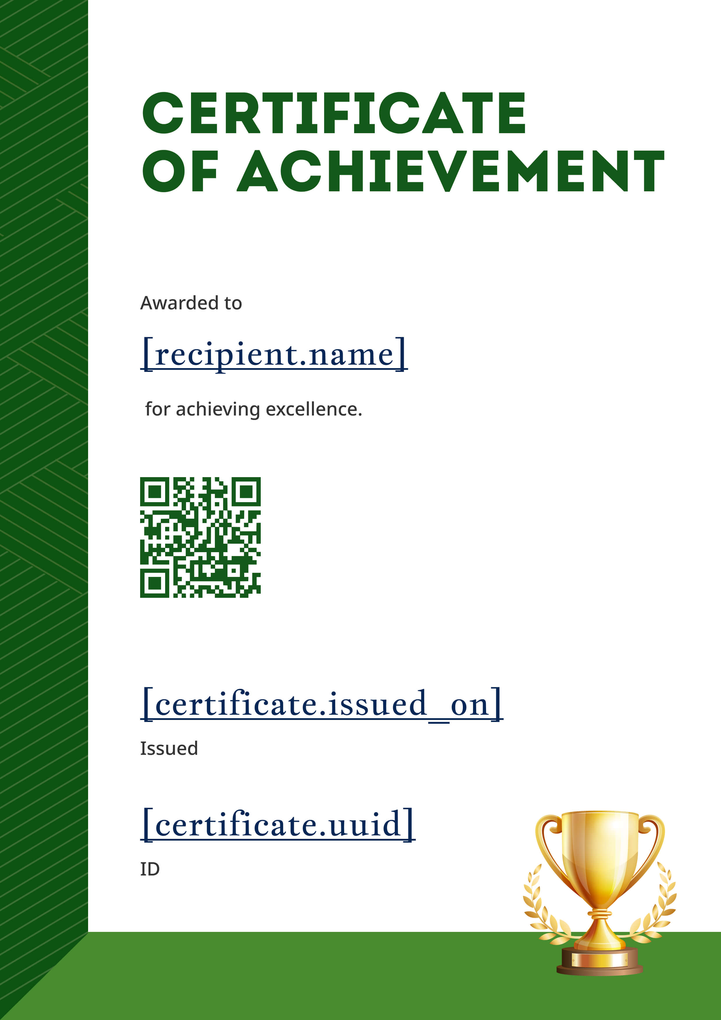 Bold Green Trophy (Portrait) — certificate of completion template
