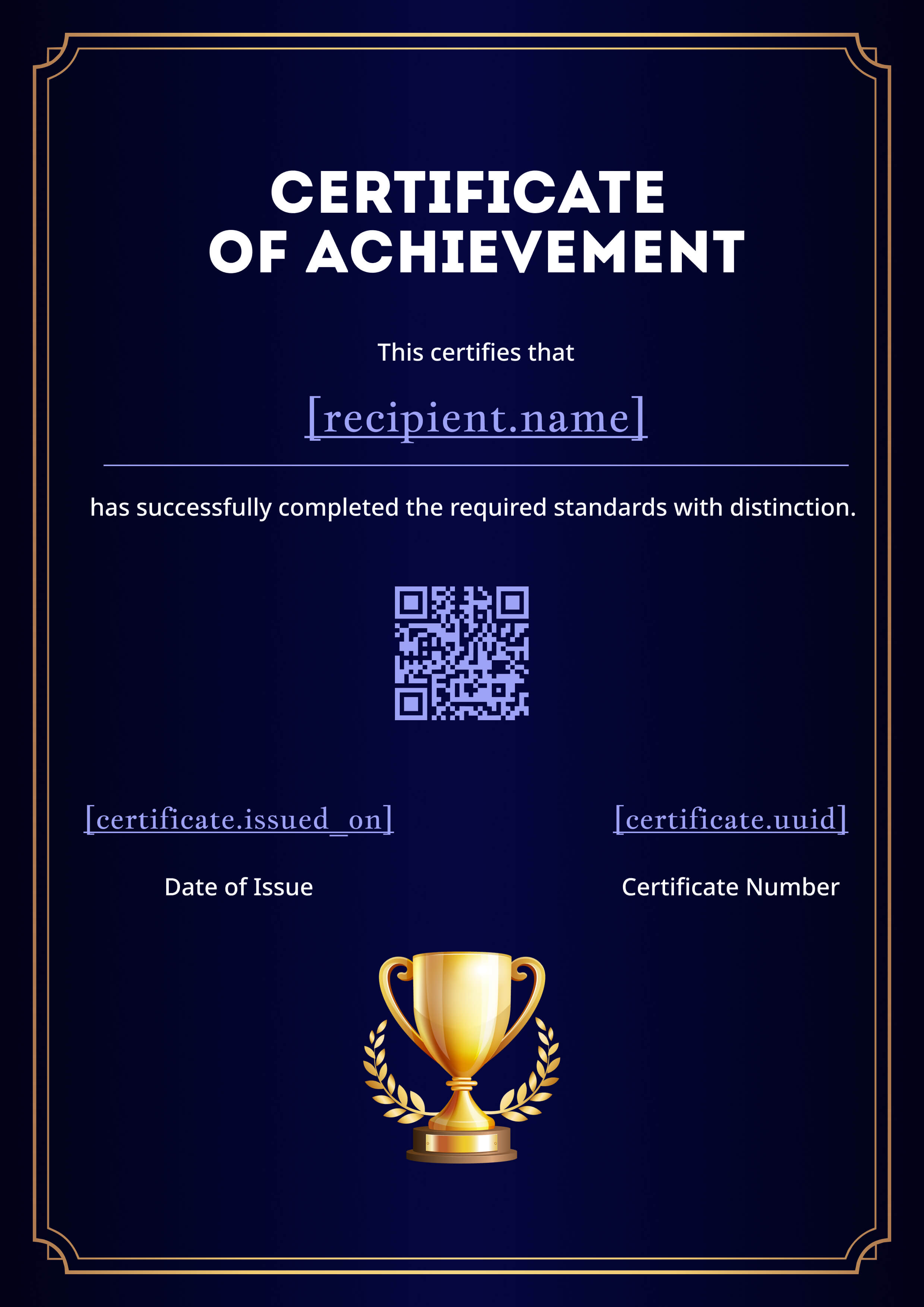 Midnight Gold Trophy (Portrait) — certificate of completion template preview