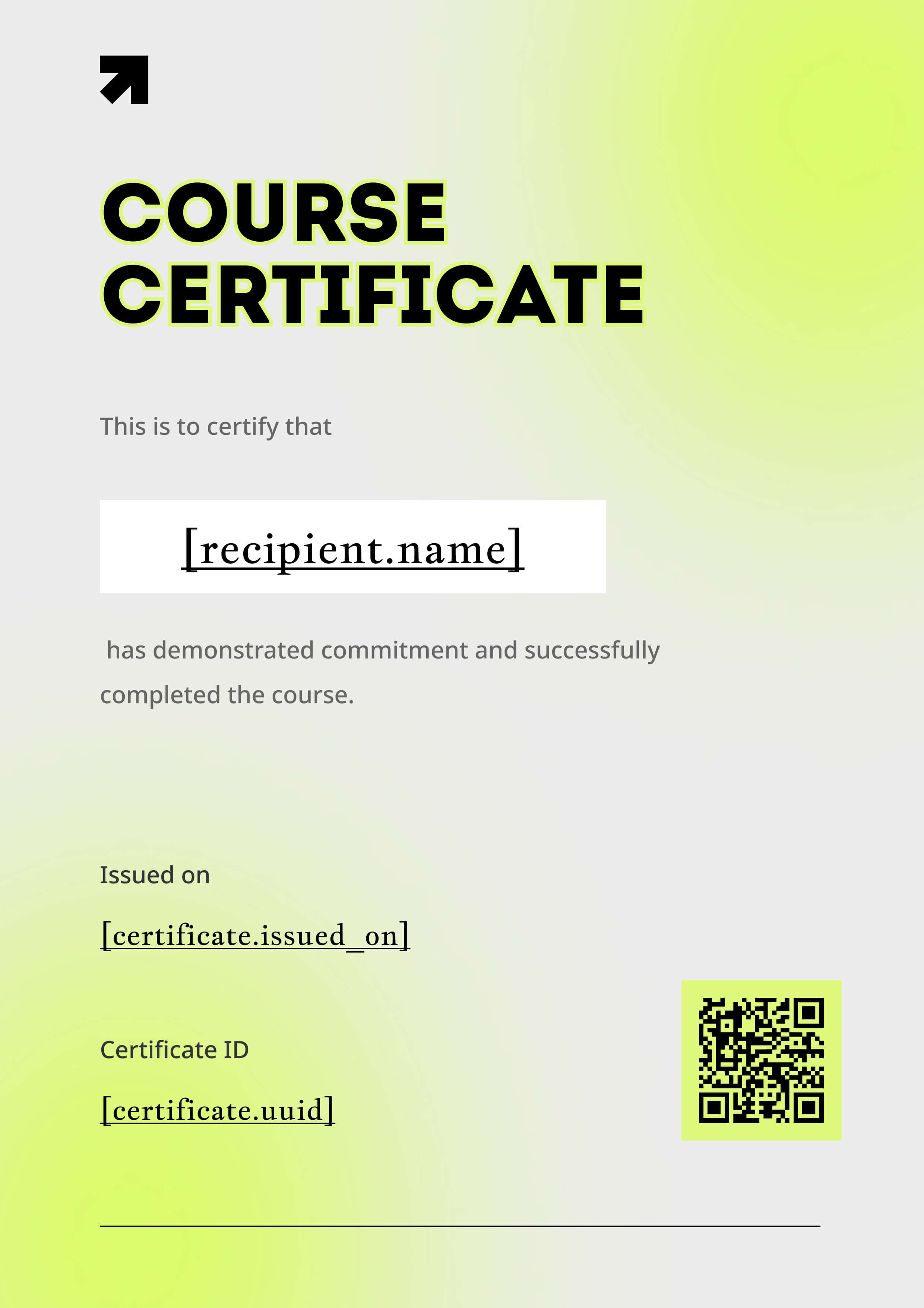 Neon Lime Pop Portrait — certificate of completion template preview