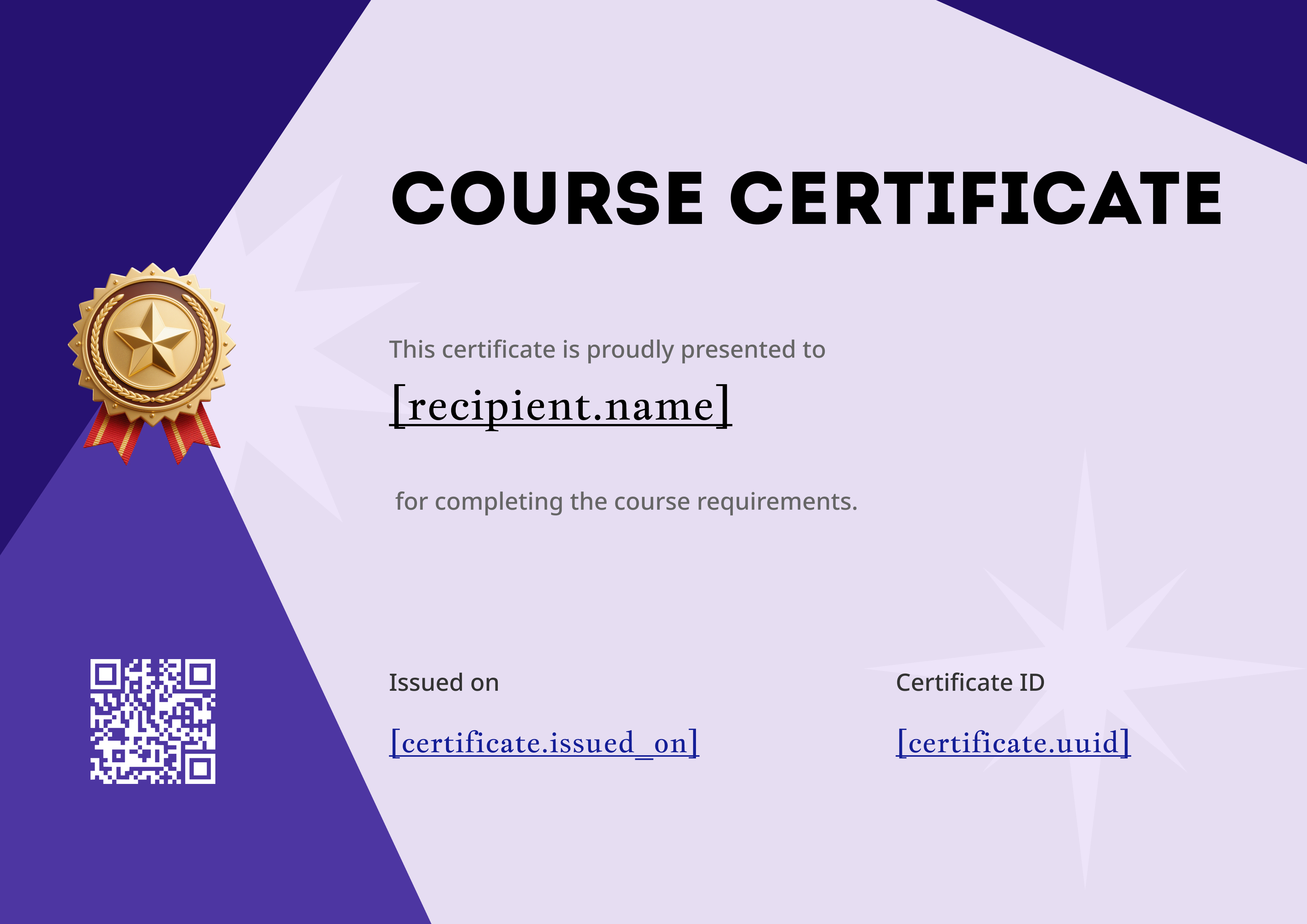 Royal Purple Medal — certificate of completion template preview