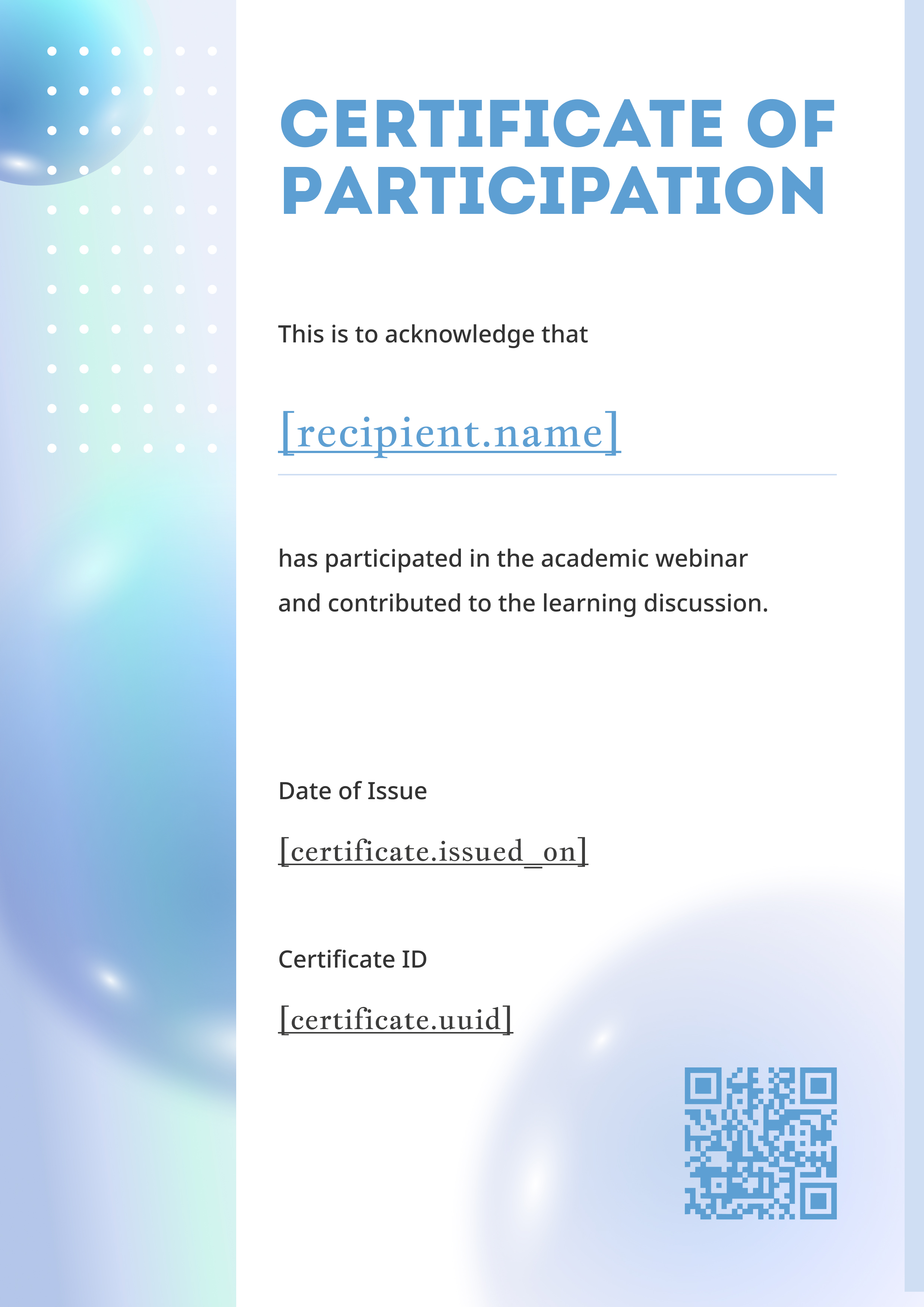 Soft Aurora Gradient (Portrait) — certificate of completion template preview