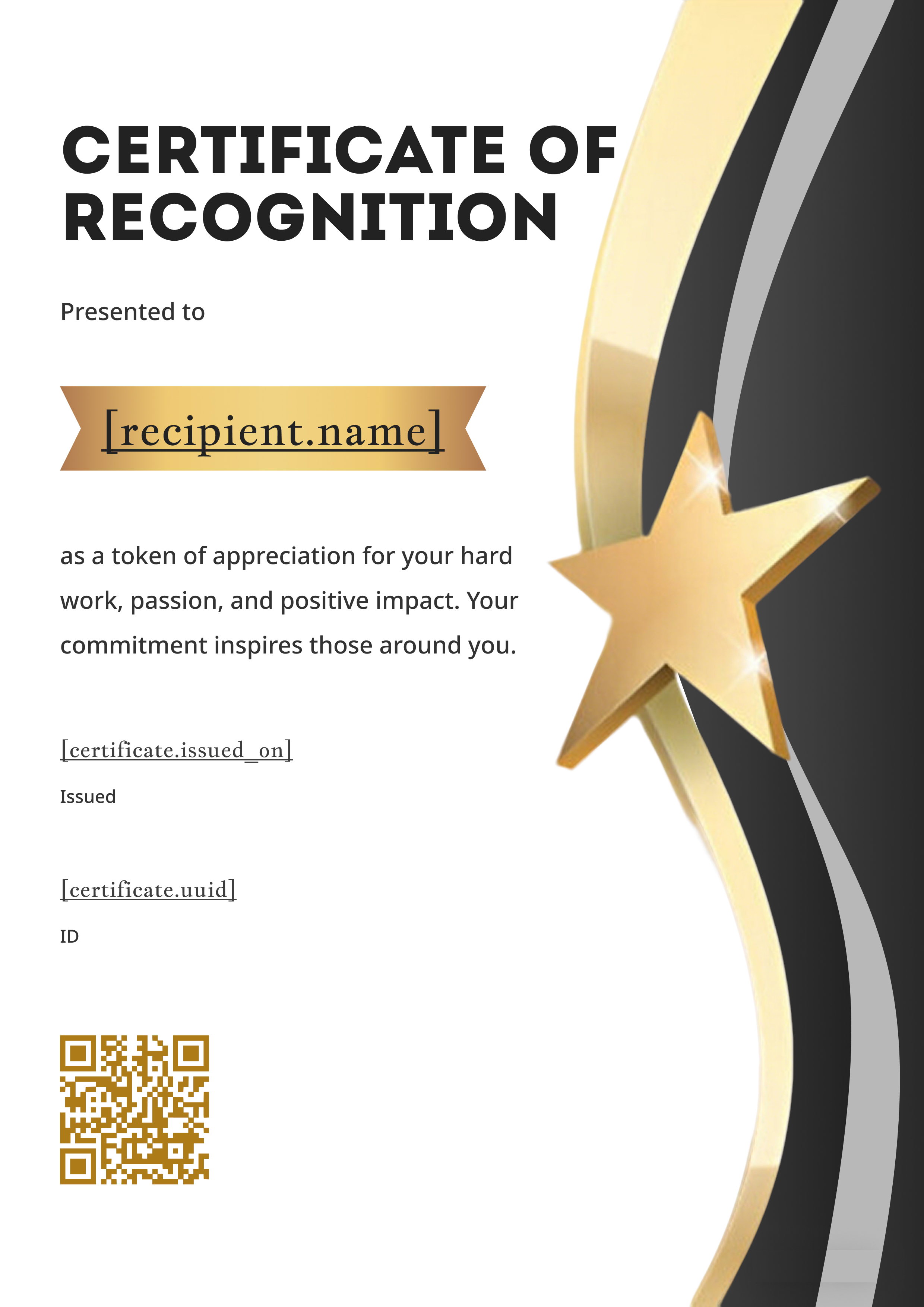 Gold Star Ribbon Portrait — certificate of completion template preview