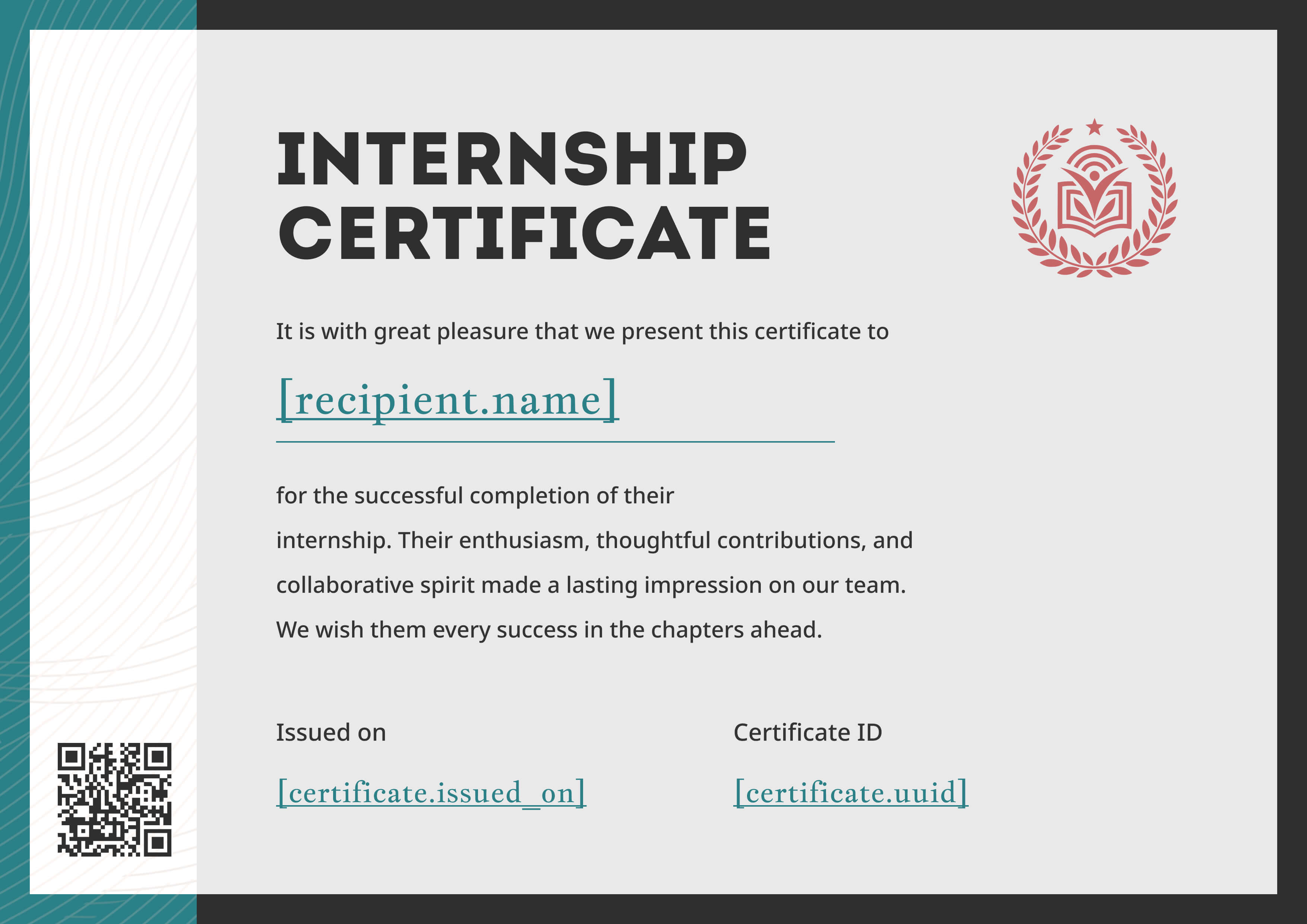Teal and Charcoal Internship Certificate (Landscape) — certificate of completion template preview