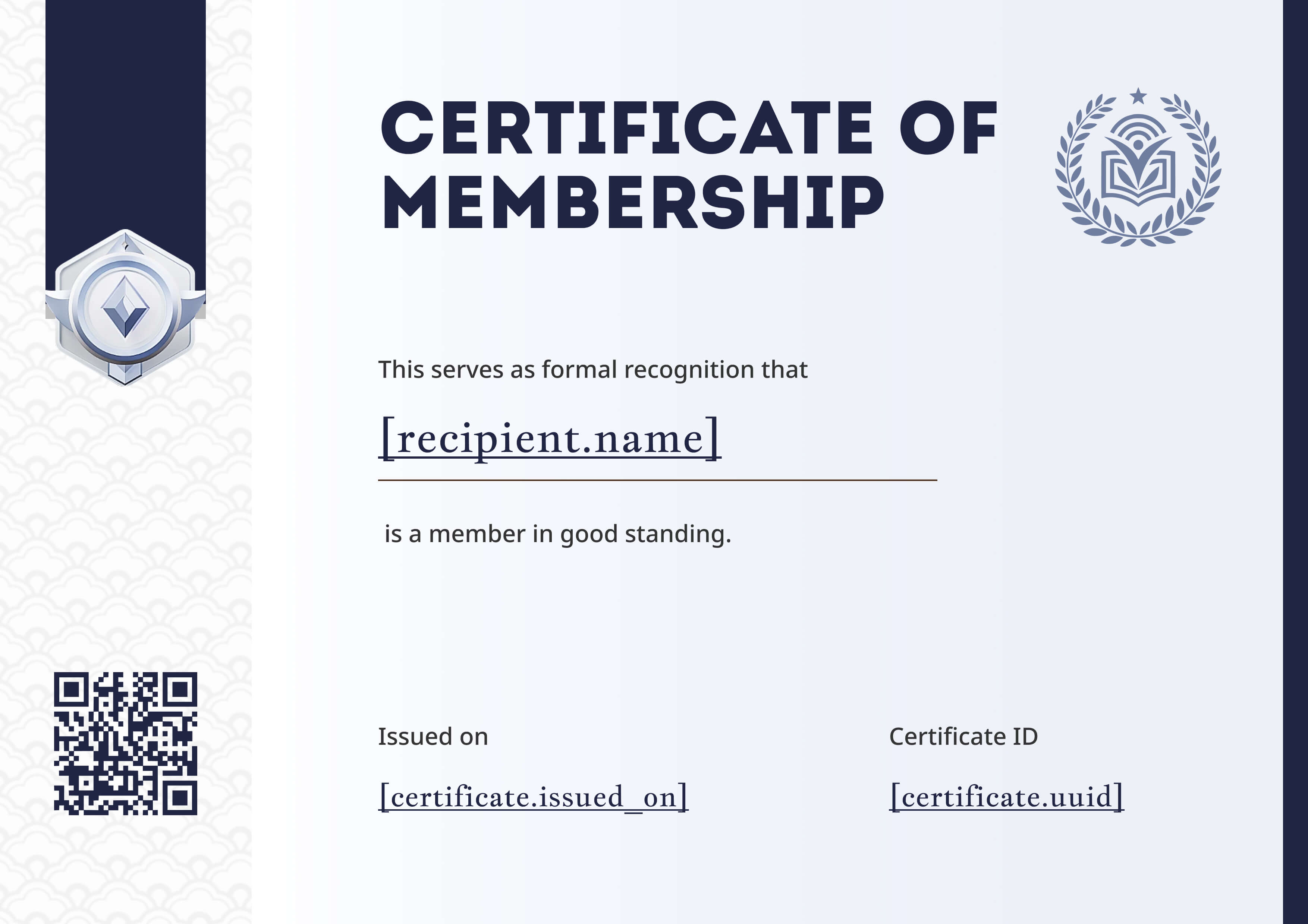 Navy Silver Medallion Sidebar — certificate of completion template preview