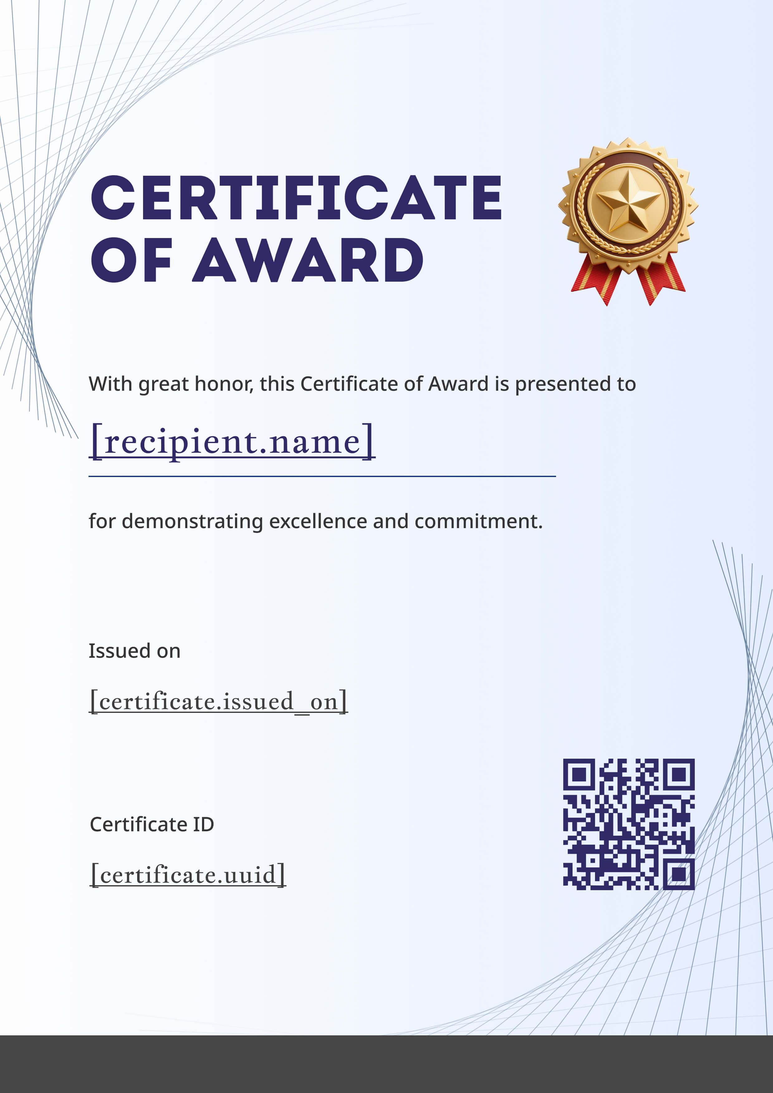 Navy Gold Medallion Portrait — certificate of completion template preview