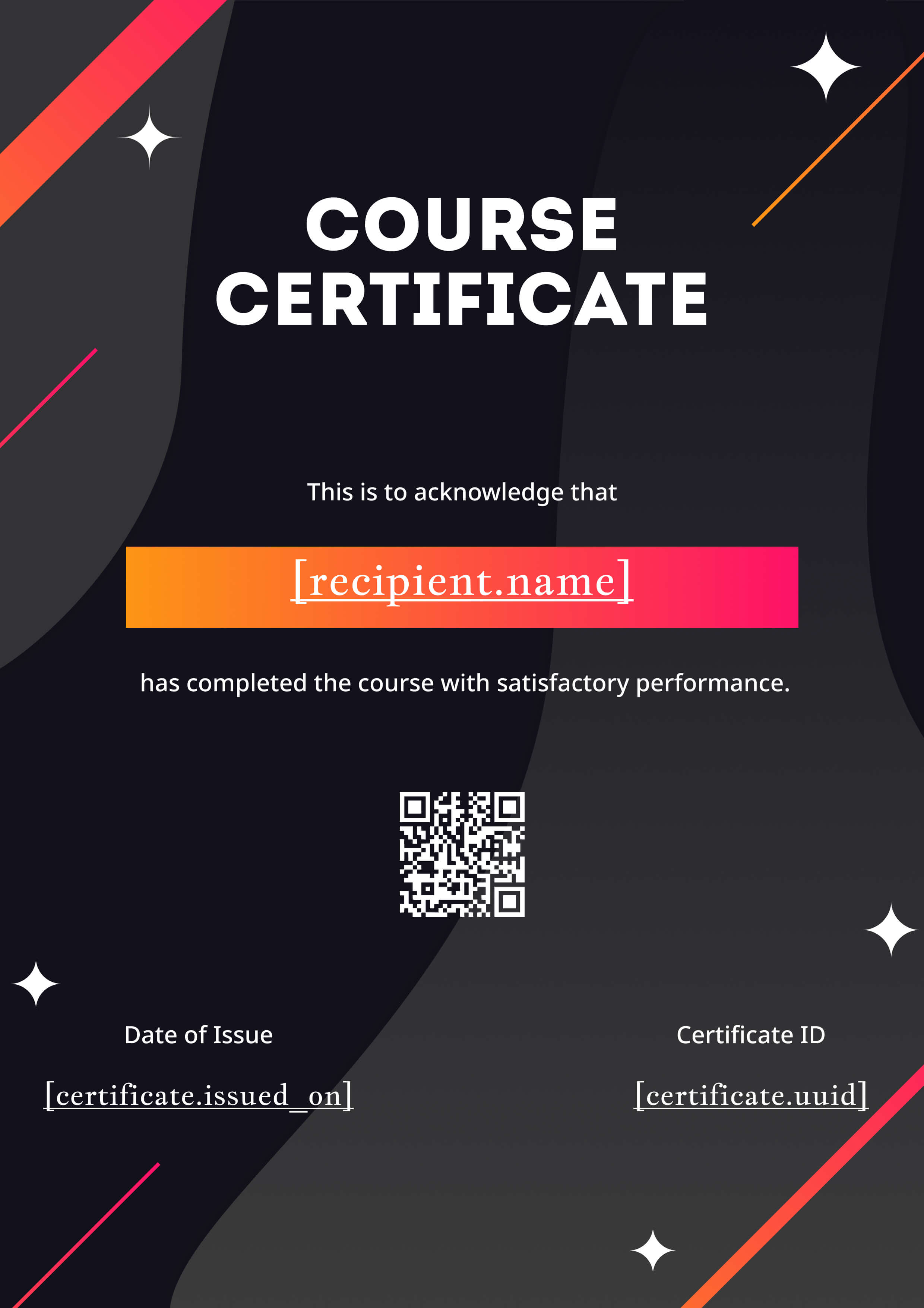 Midnight Gradient Glow Portrait — certificate of completion template preview