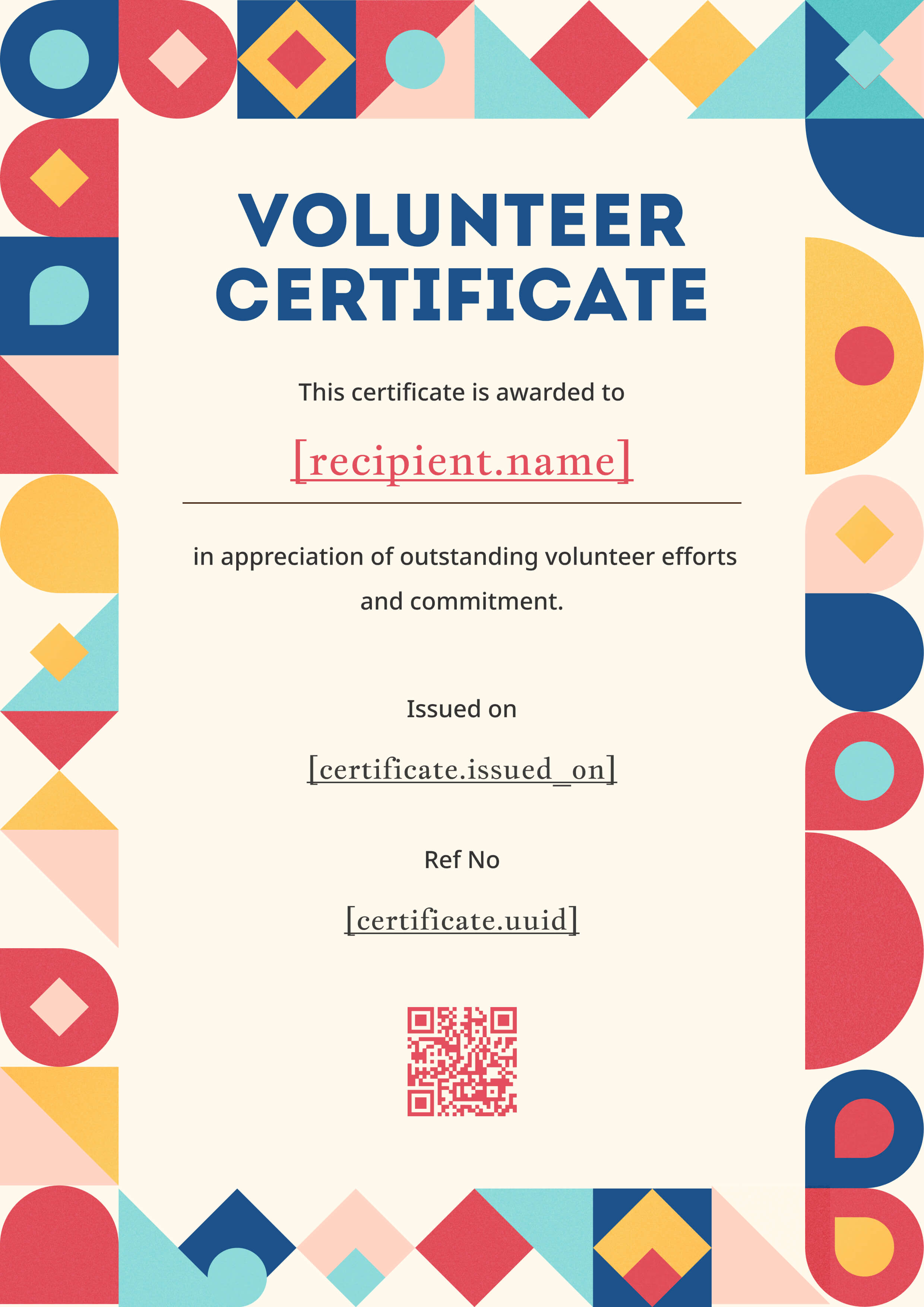Playful Geometric Mosaic Volunteer Portrait — certificate of completion template