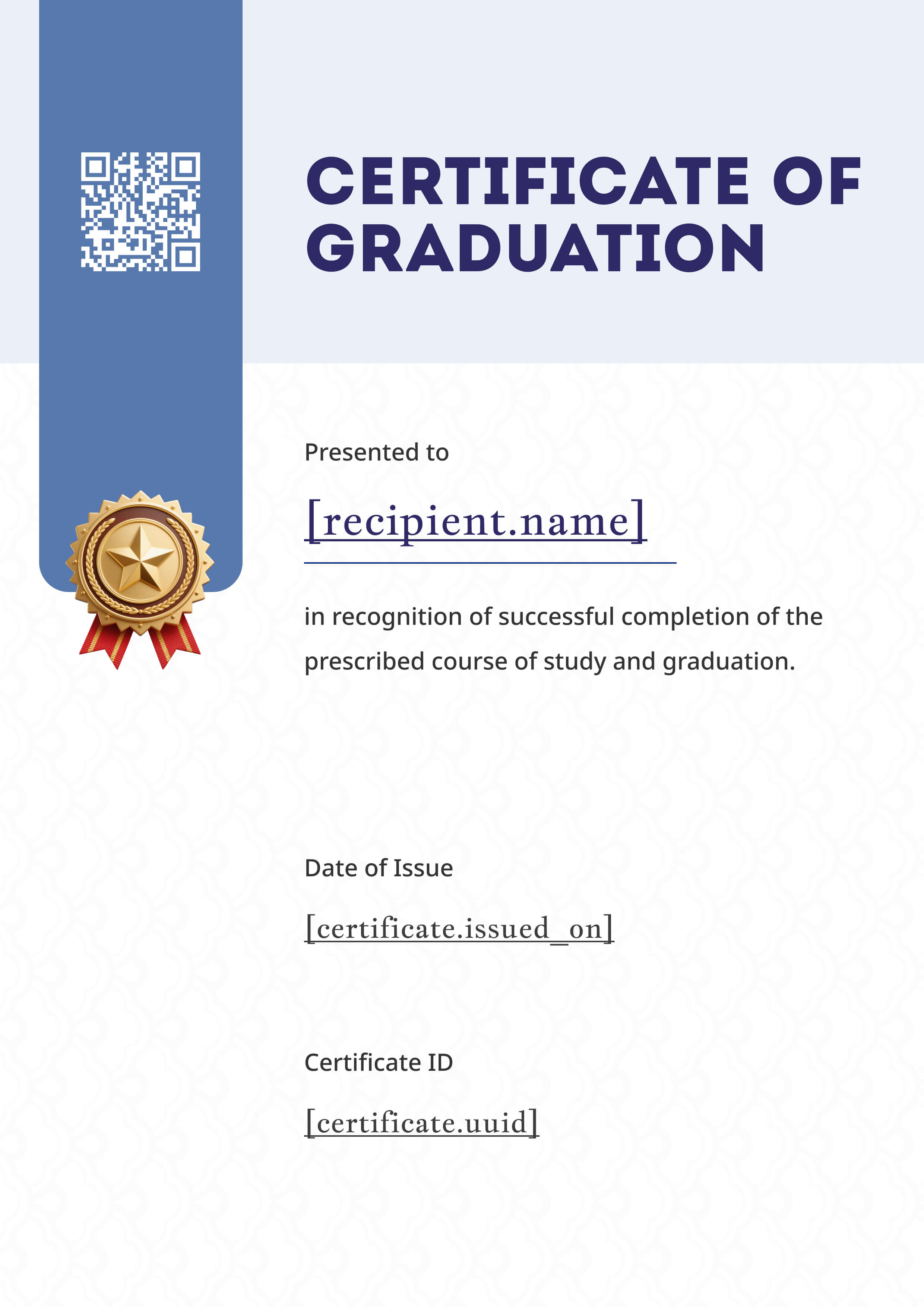 Blue Ribbon Medal Graduation Portrait — certificate of completion template preview