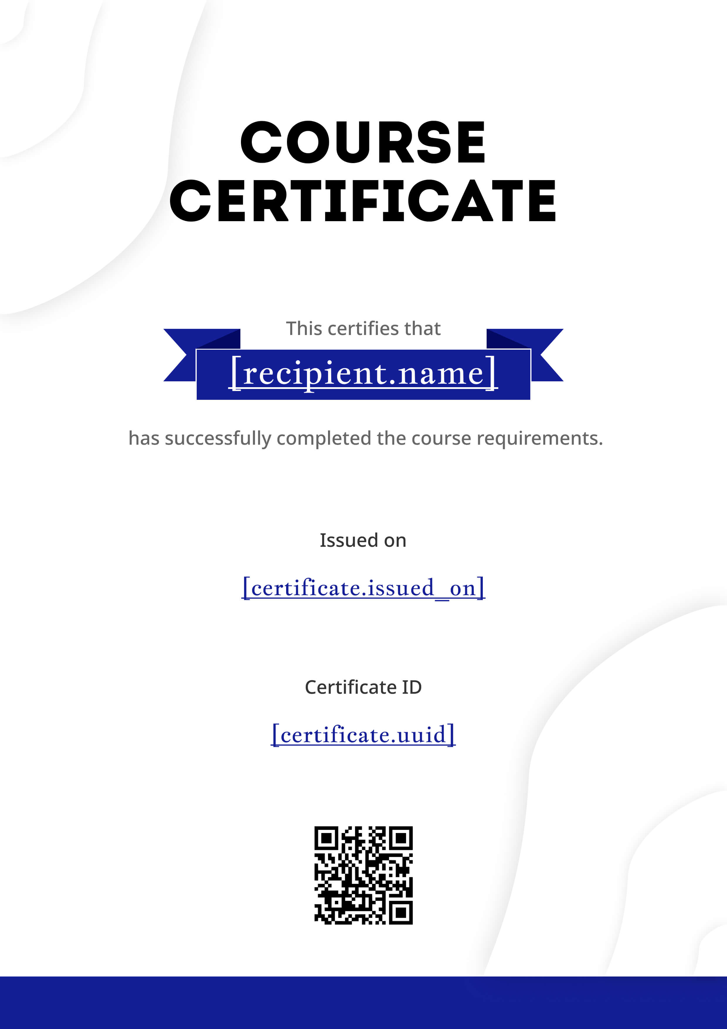 Navy Ribbon Banner Portrait — certificate of completion template preview