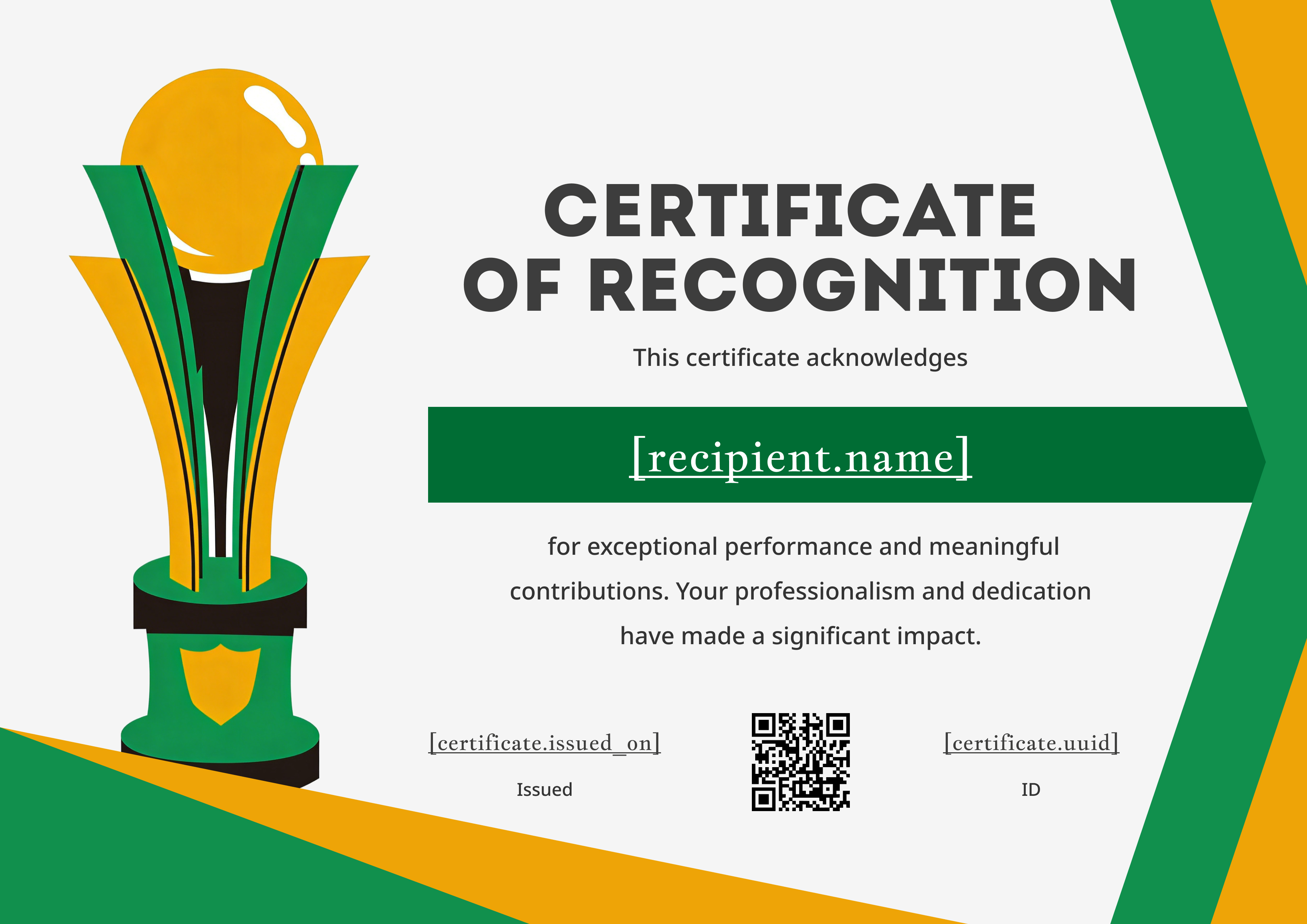 Champion Trophy Green & Gold — certificate of completion template