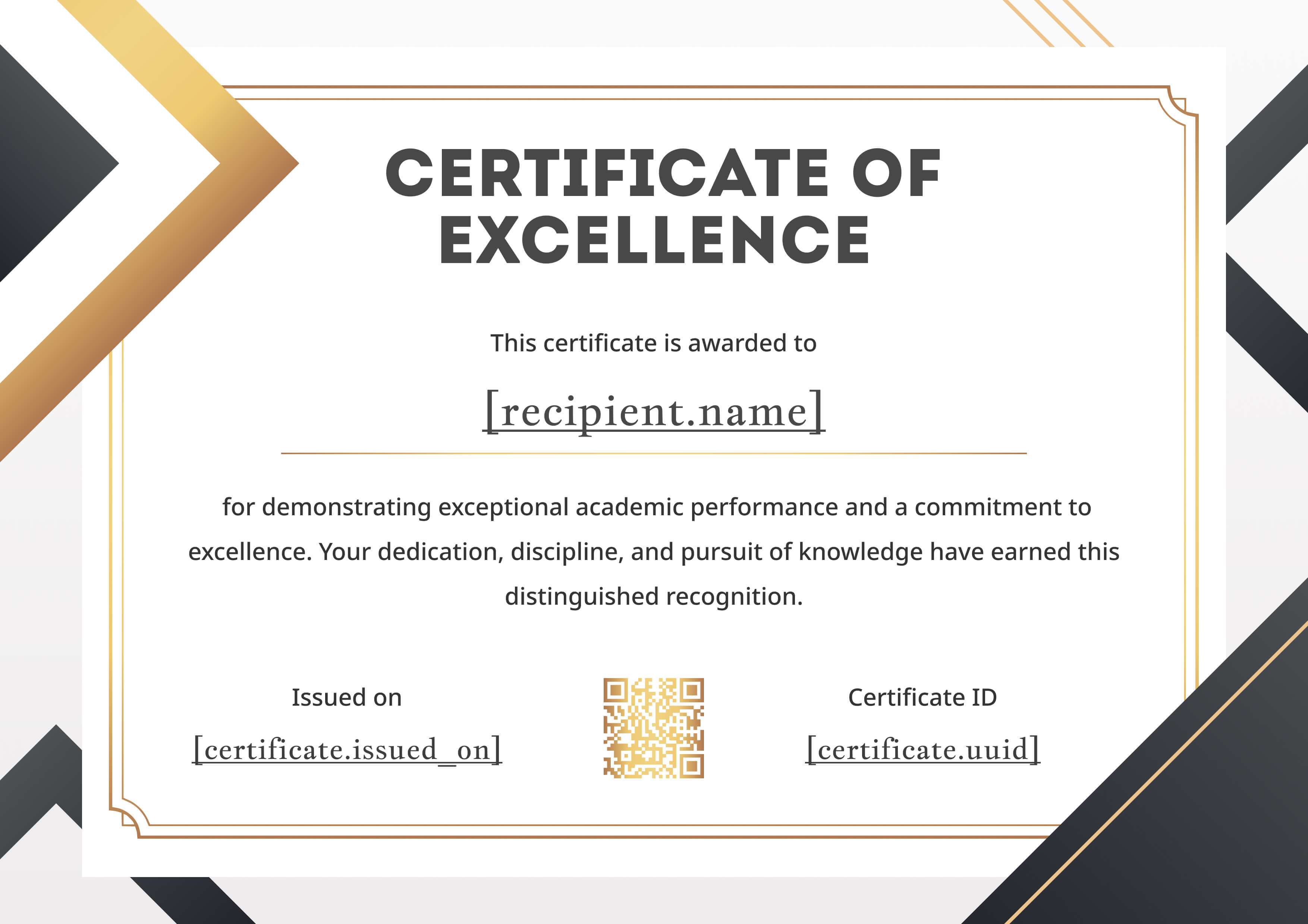 Black & Gold Chevron — certificate of completion template preview
