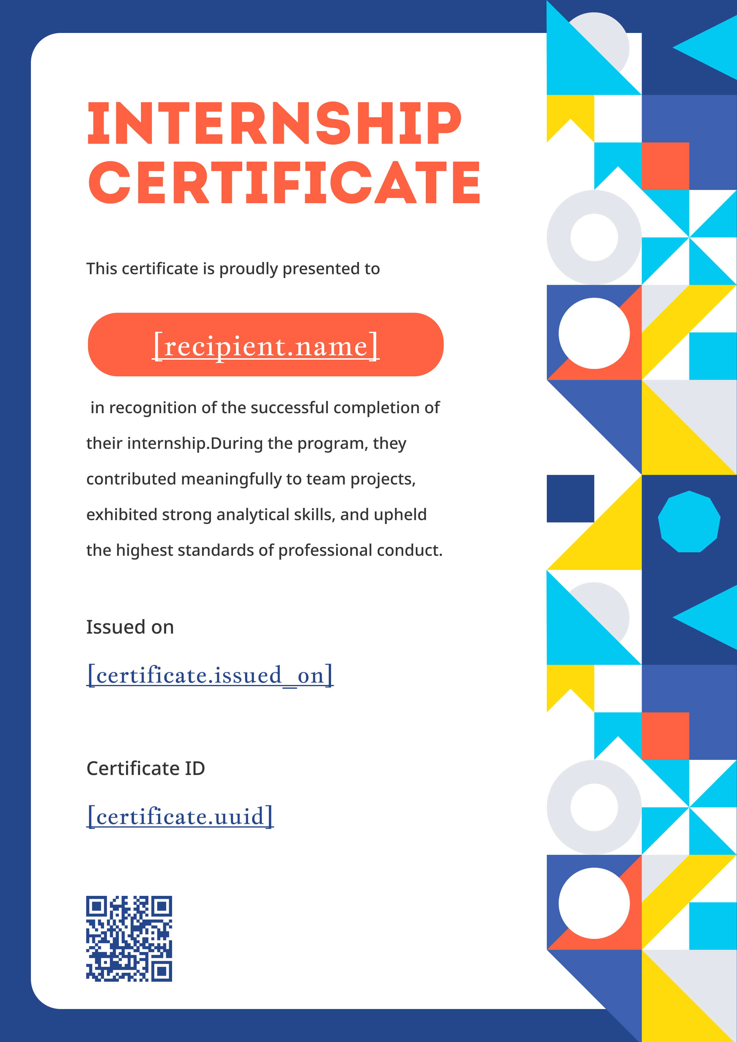 Bauhaus Color Block Internship Certificate (Portrait) — certificate of completion template preview
