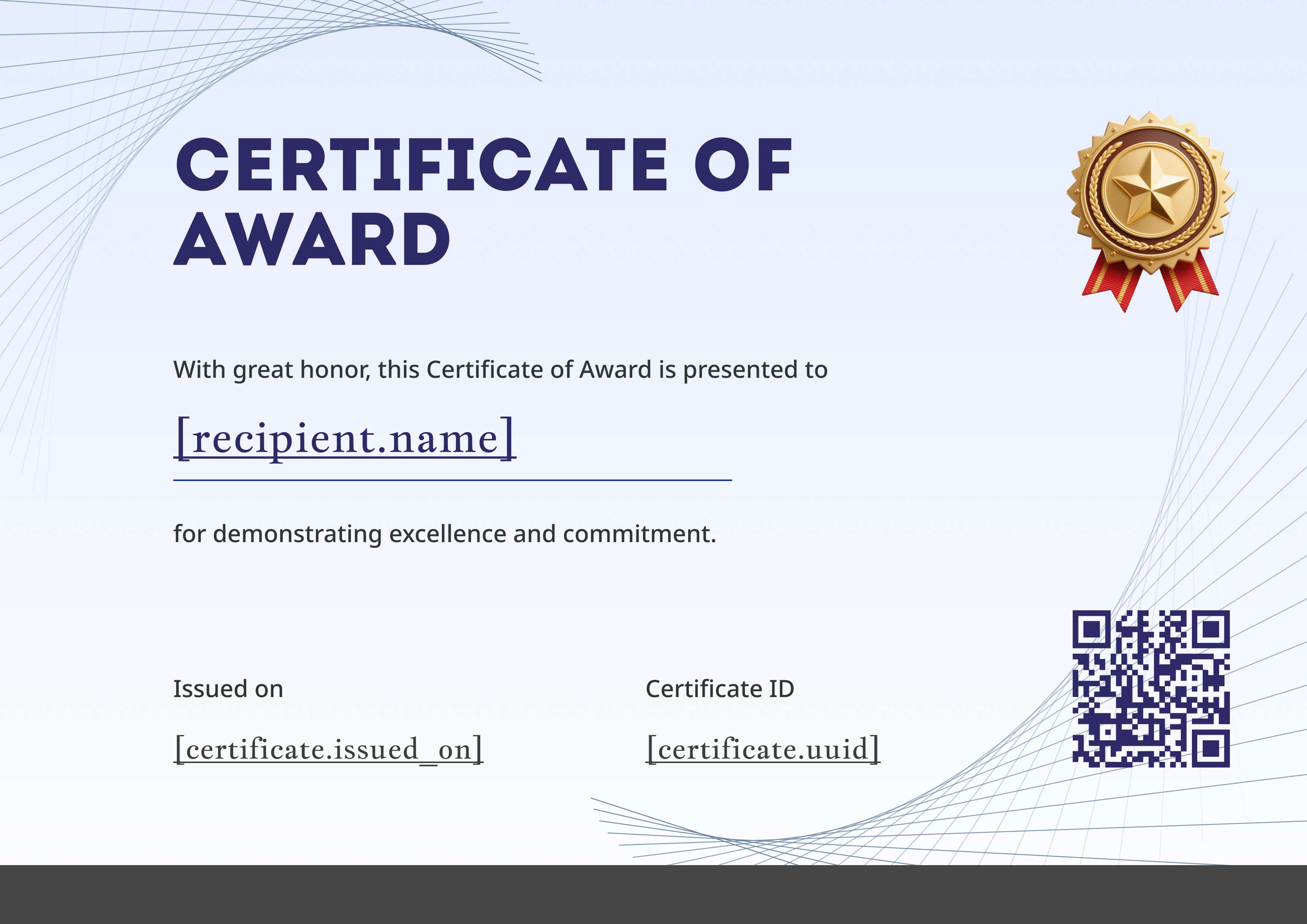 Navy Gold Medallion Landscape — certificate of completion template preview