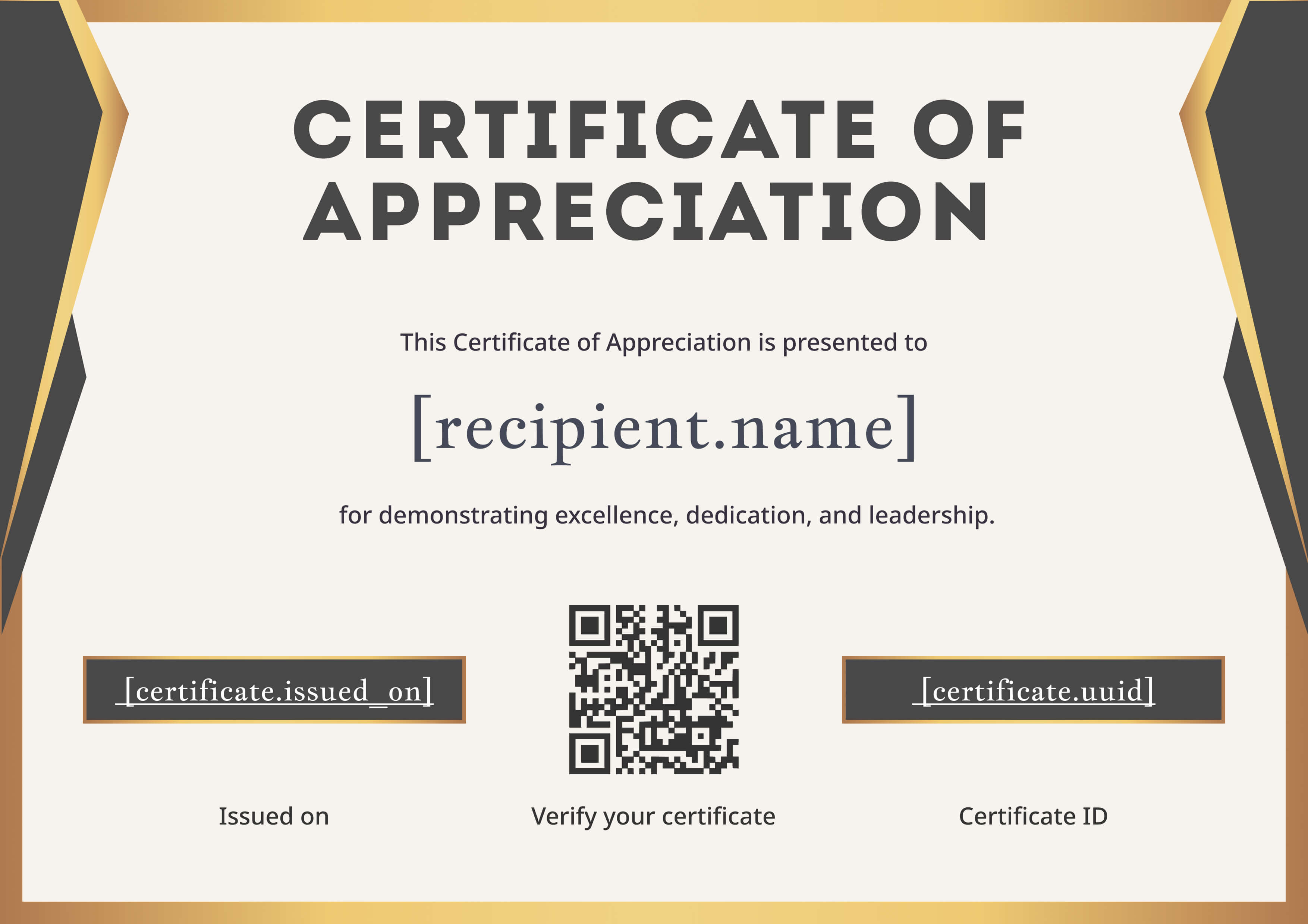 Gold & Charcoal Angular — certificate of completion template preview