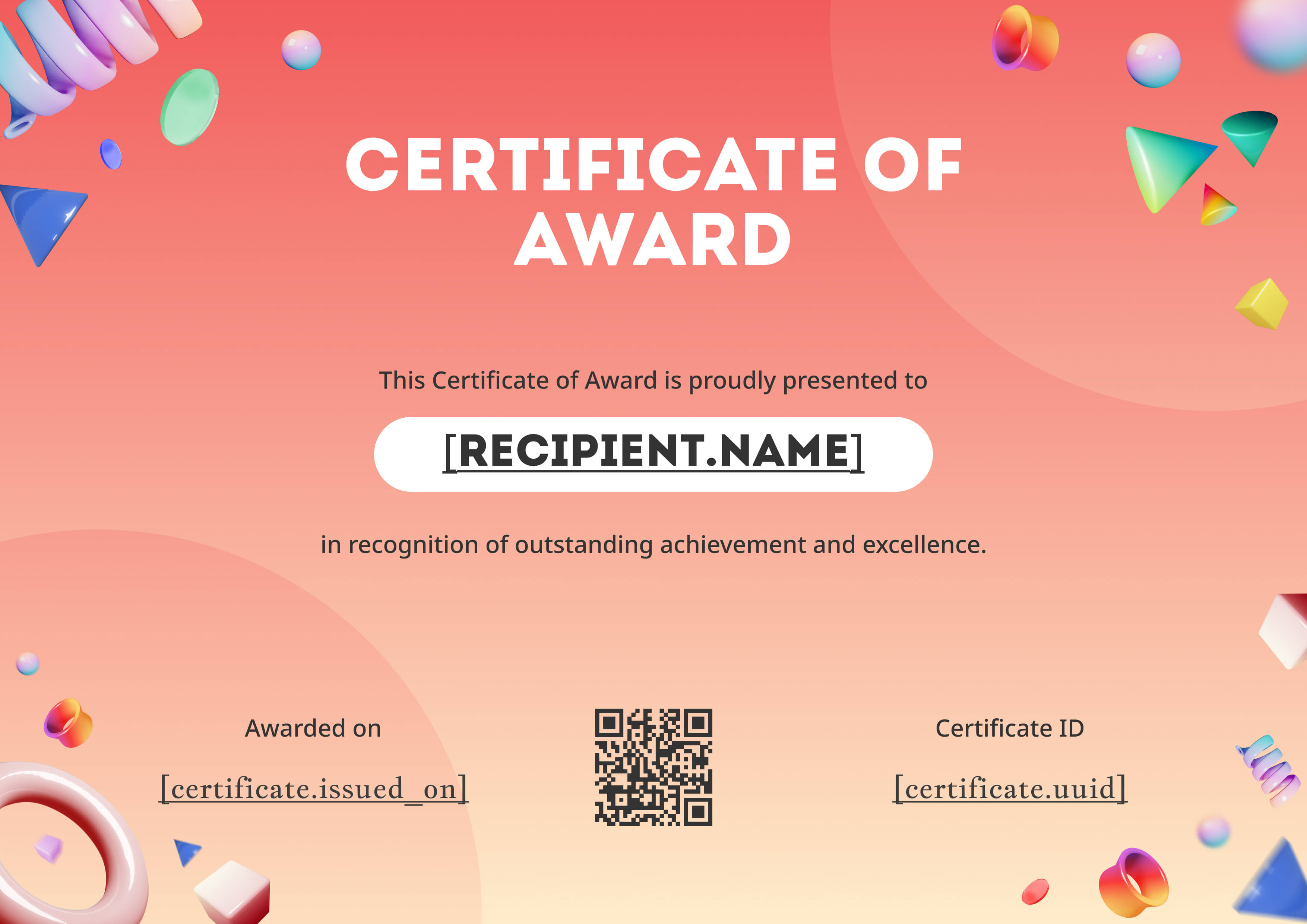 Playful 3D Coral Landscape — certificate of completion template preview