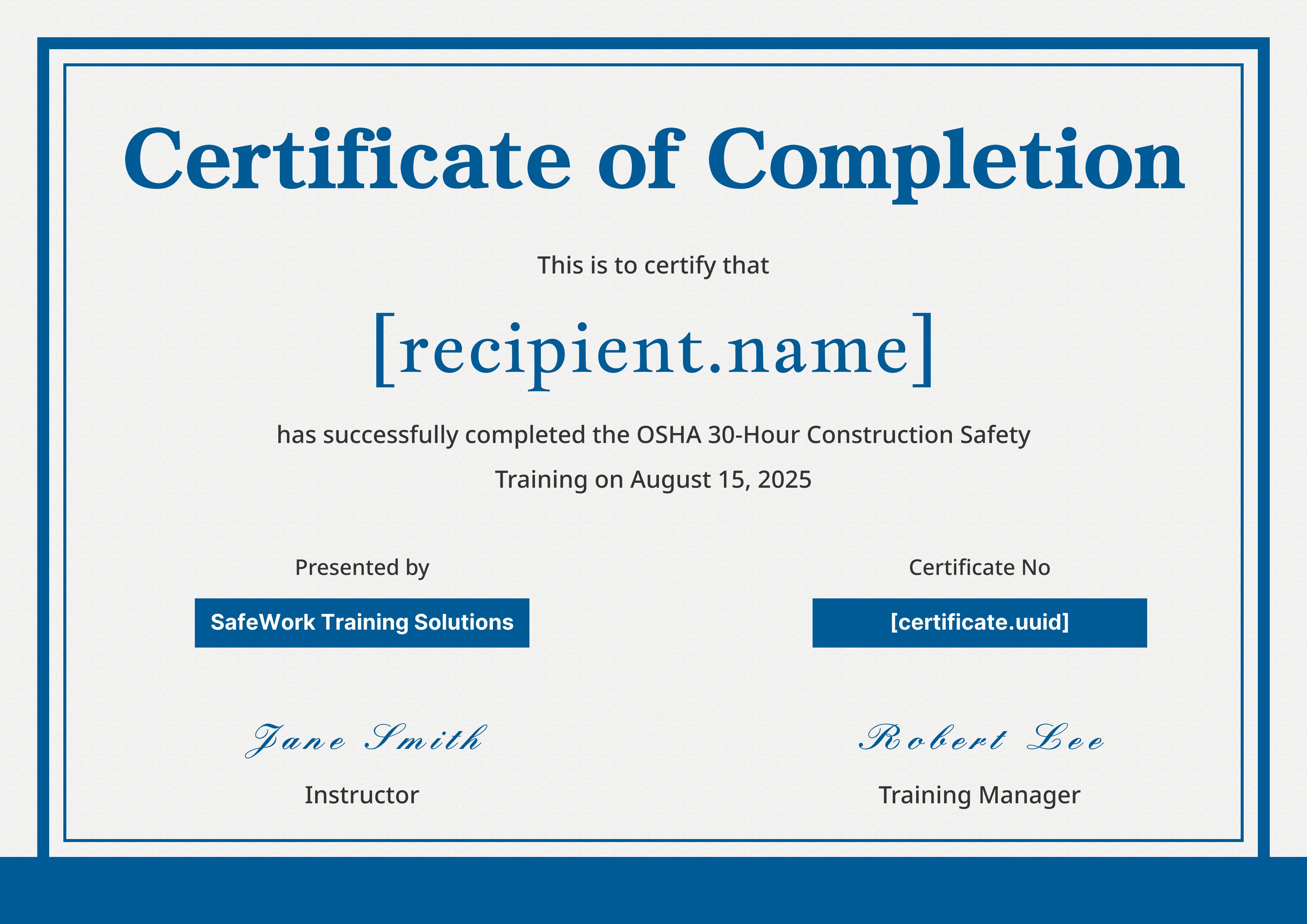 Classic Blue Border — certificate of completion template preview