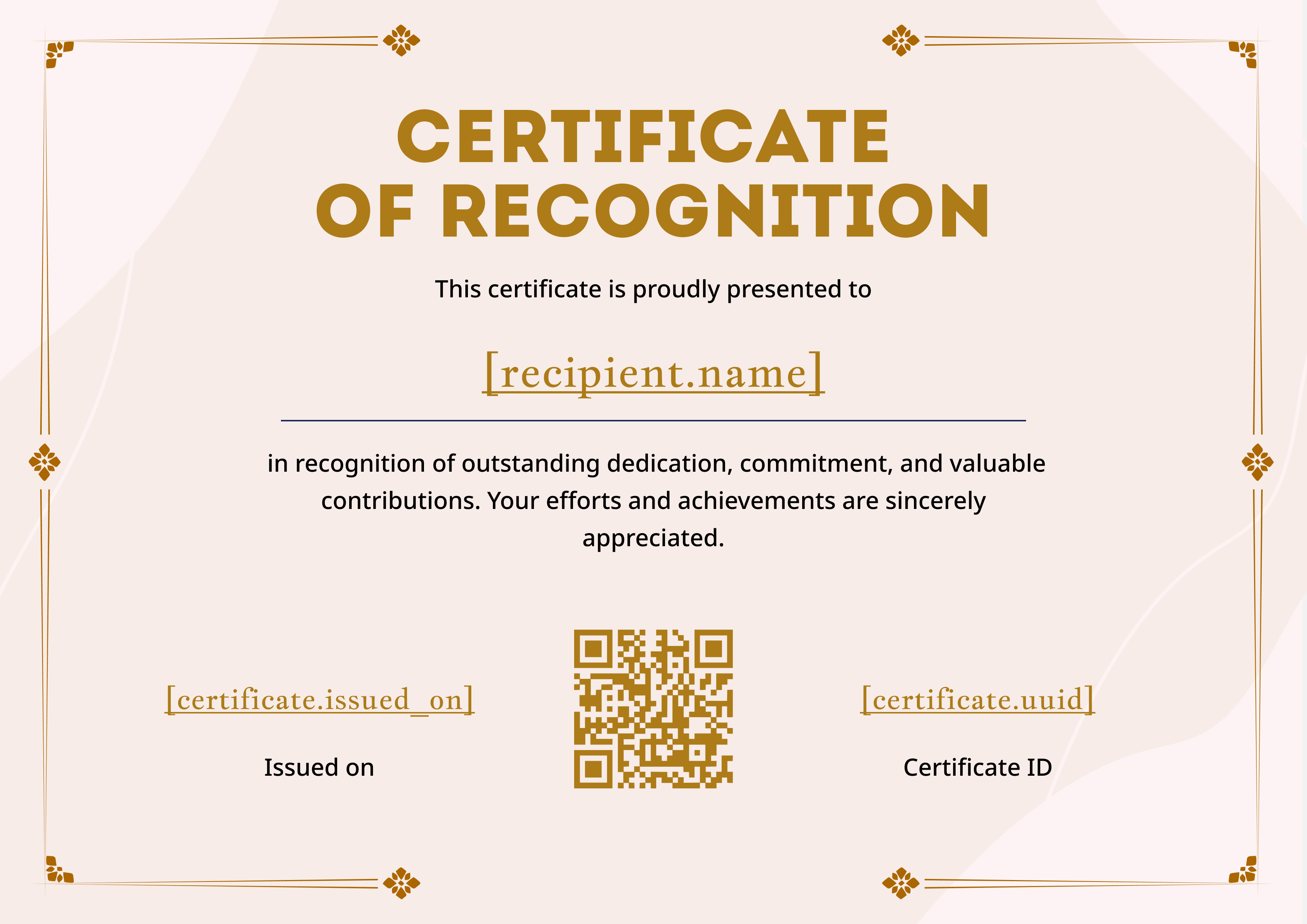 Blush & Gold Ornamental — certificate of completion template preview