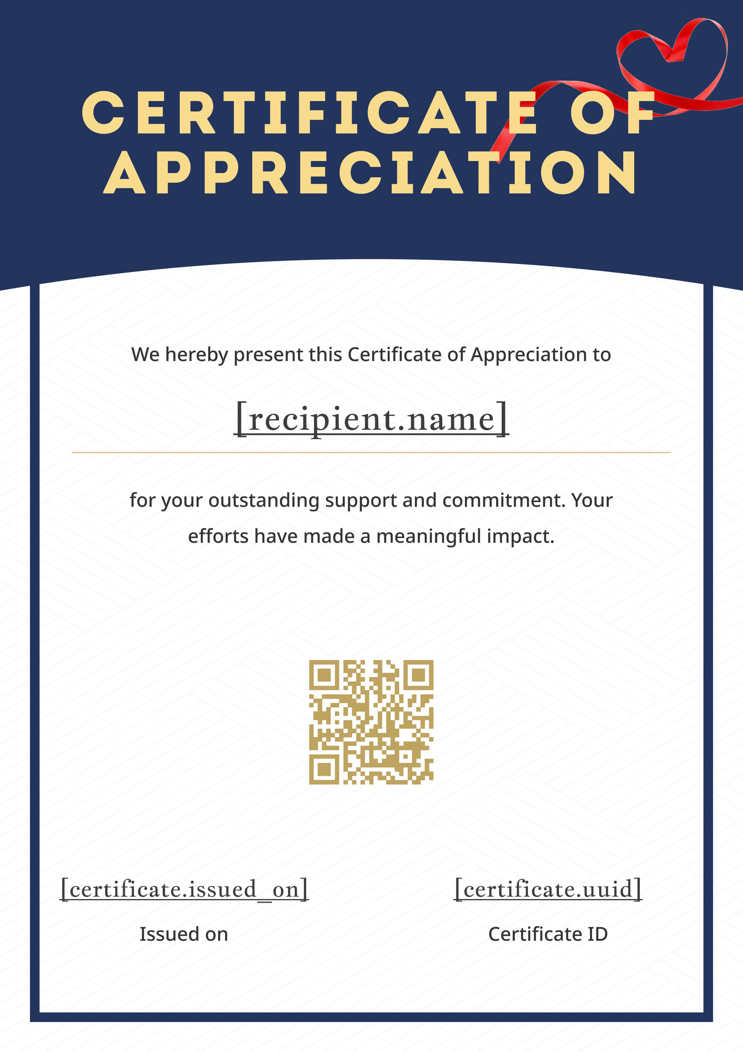 Navy & Gold Ribbon Header — Portrait — certificate of completion template preview