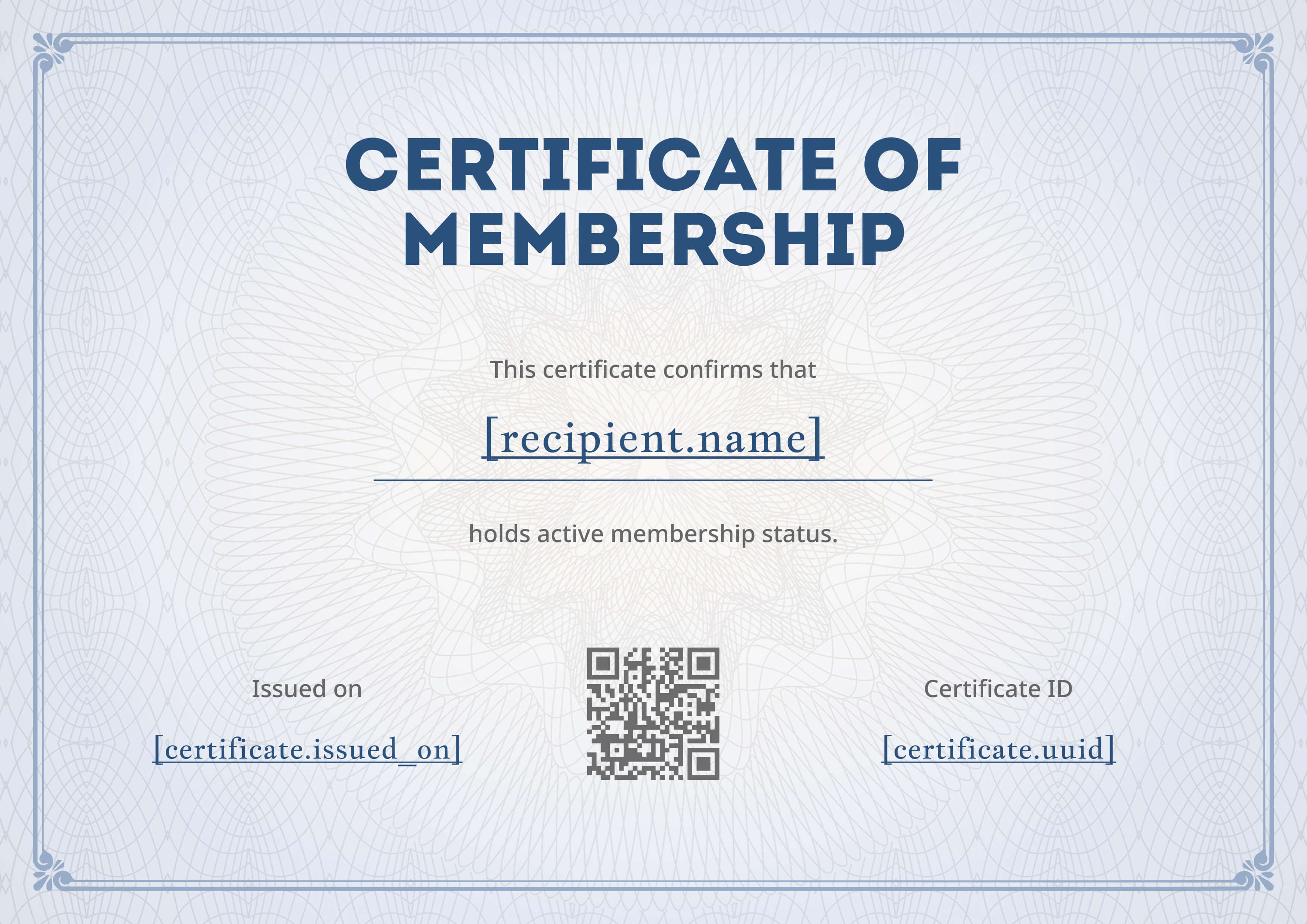 Blue Guilloche Security Border — certificate of completion template