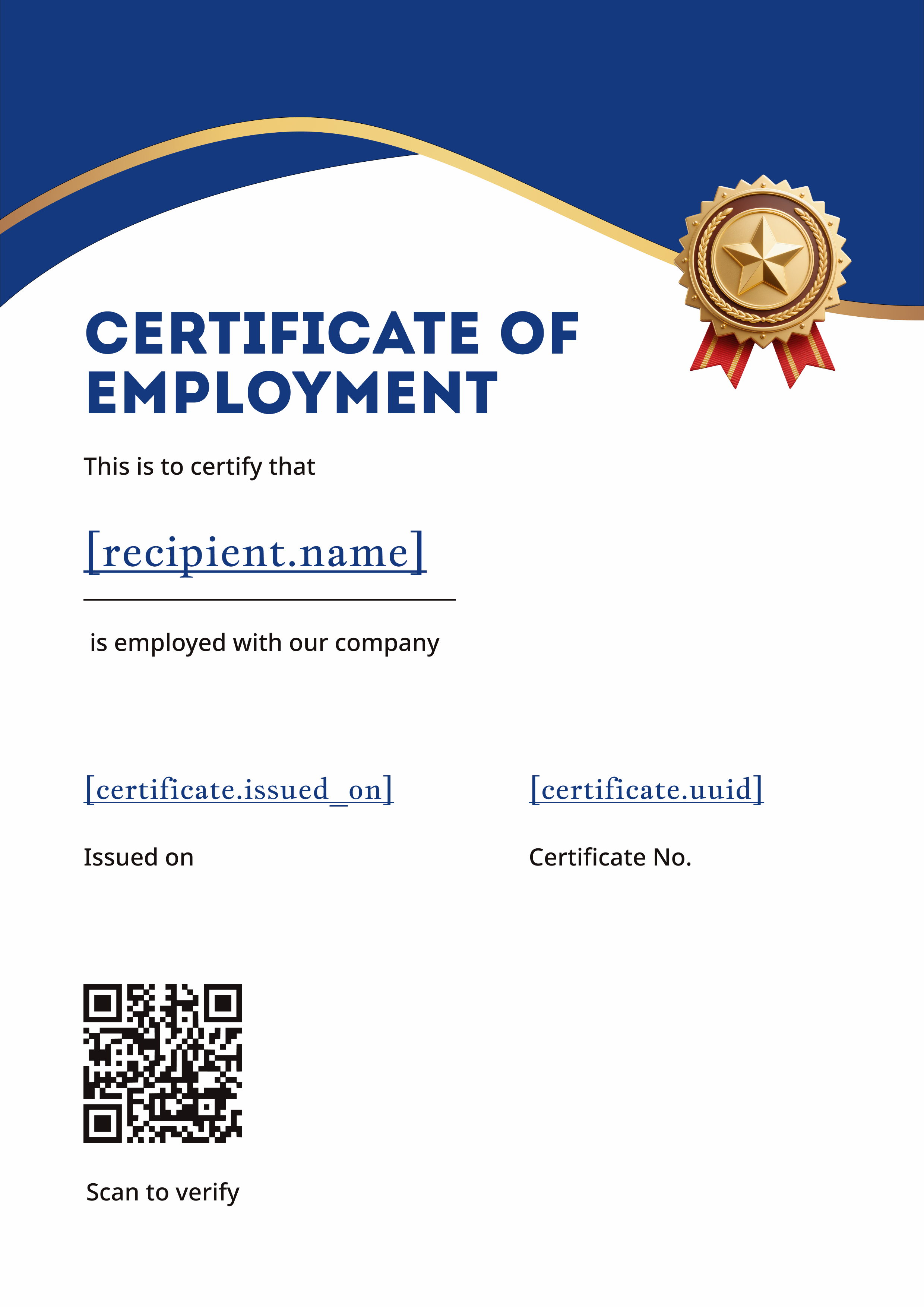Navy & Gold Wave Emblem (Portrait) — certificate of completion template preview