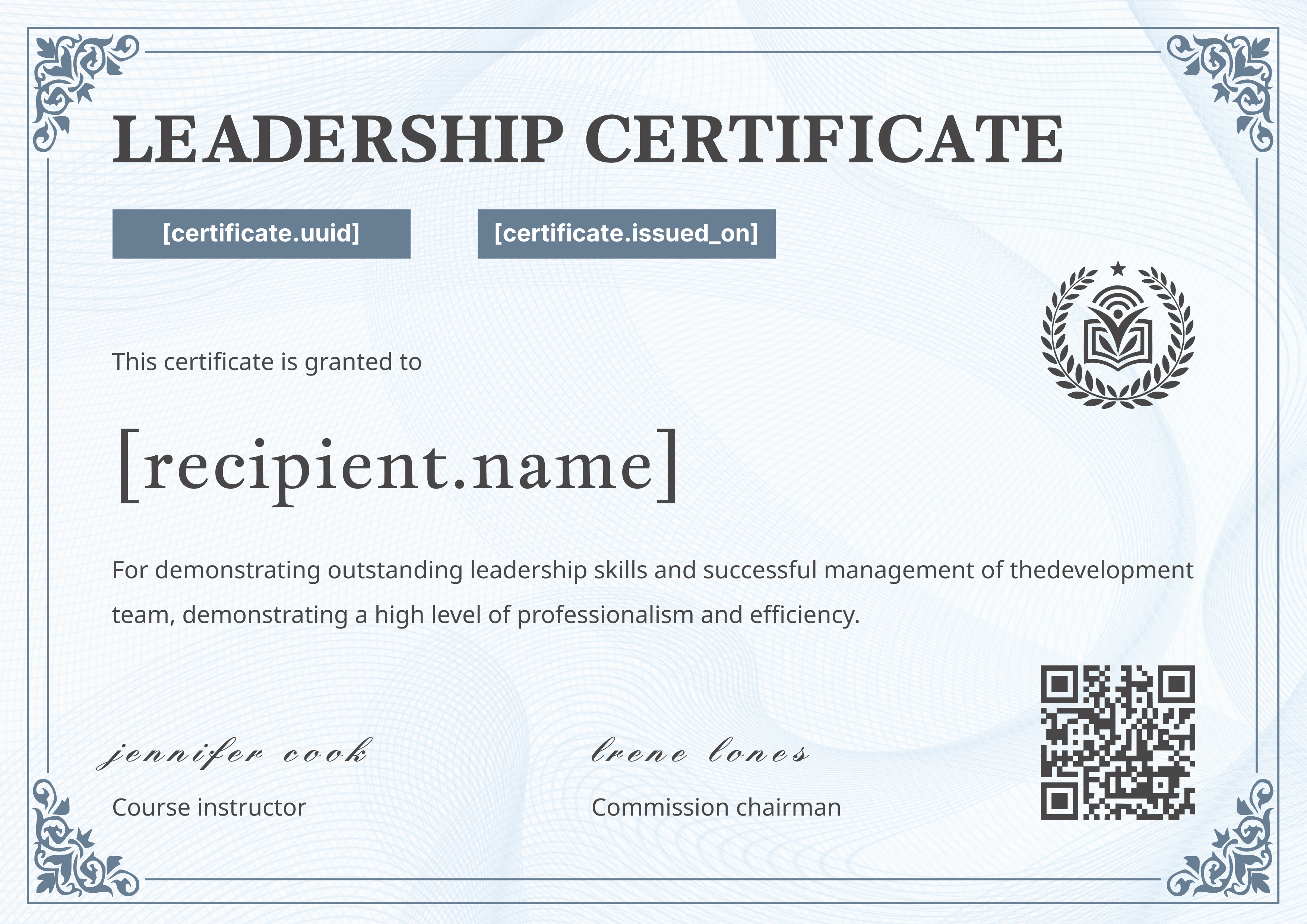 Leadership Blue Waves Landscape — certificate of completion template preview